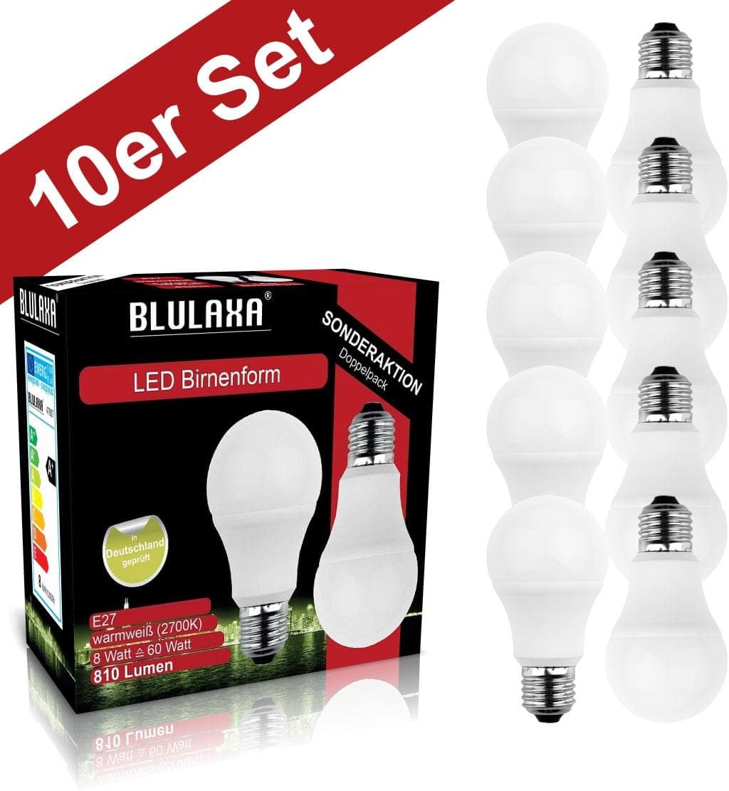 BLULAXA LED-Leuchtmittel 10er-Set Warmweiß E27 Birnenform