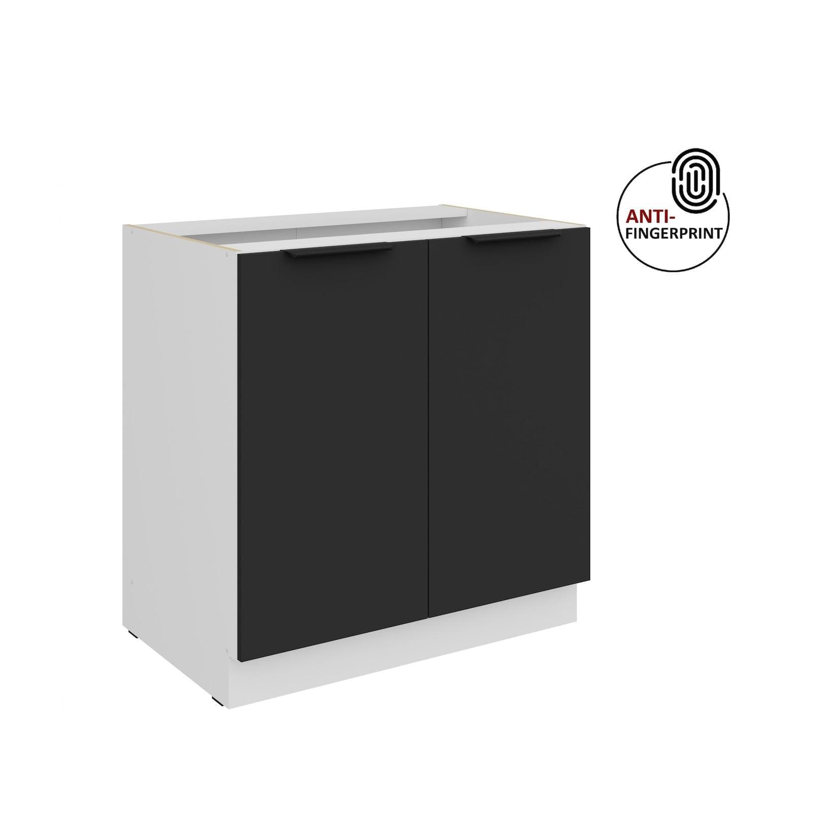Küchen Unterschrank 80 Küche ARIA Schwarz matt Anti Fingerprint