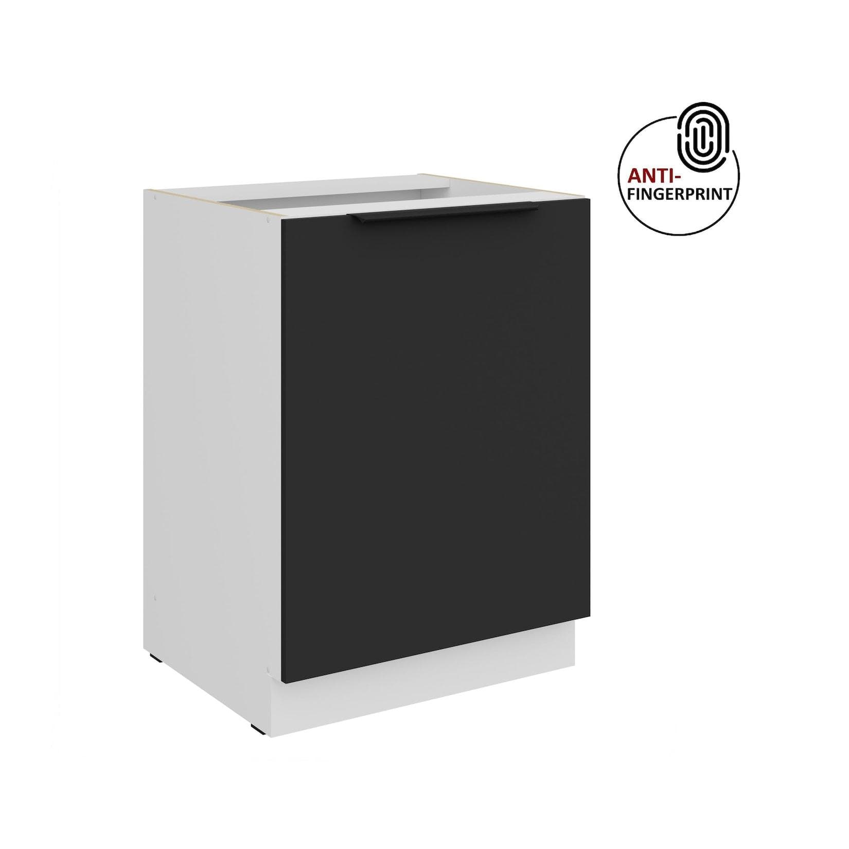 Küchen Unterschrank 60 cm Küche ARIA Schwarz matt Anti Fingerprint