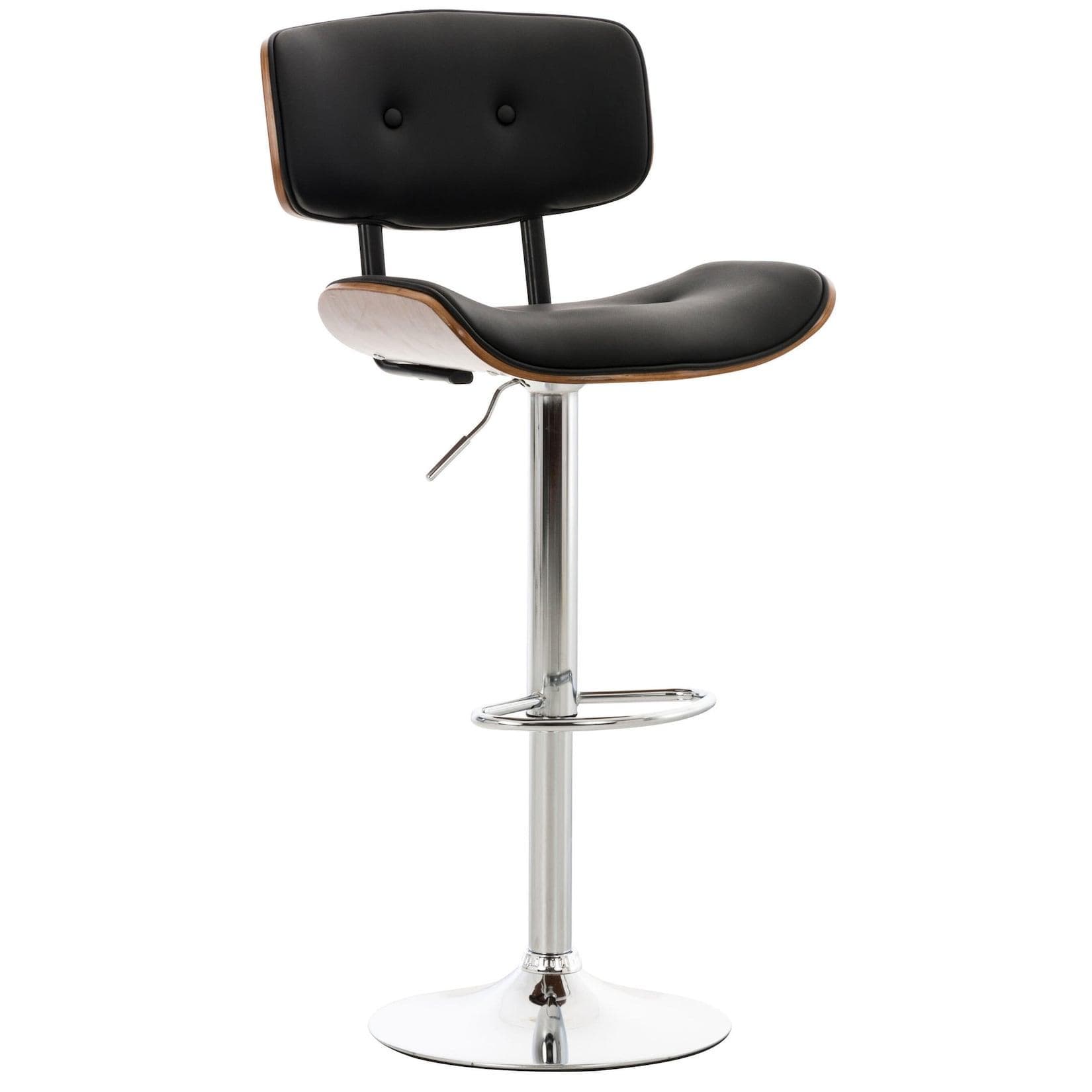 TPFLiving Barhocker Sarnico Metall Chromoptik Walnuss Kunstleder Schwarz