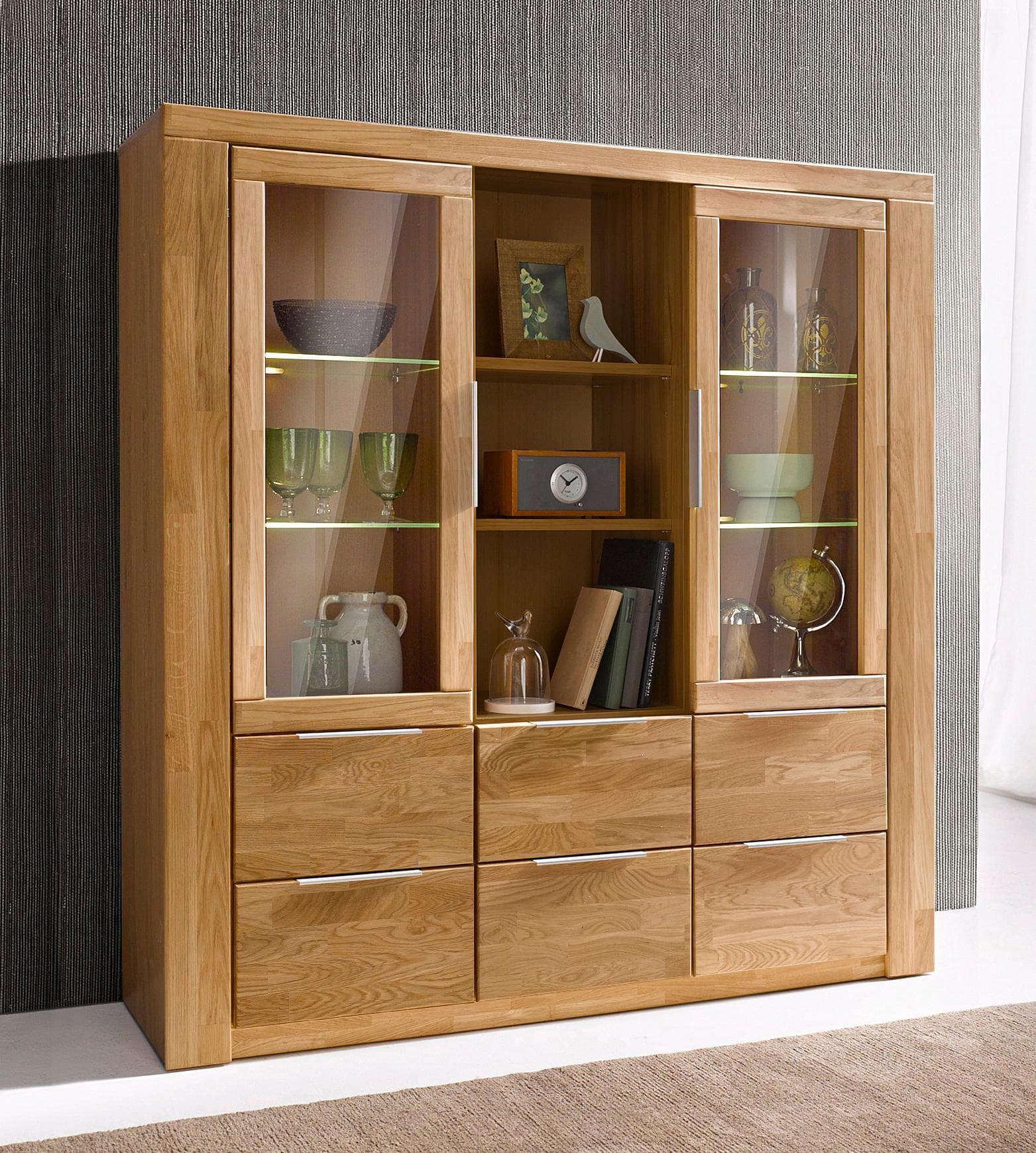 OTTO HOME Highboard Zara Eiche teilmassiv mit Glasfronten