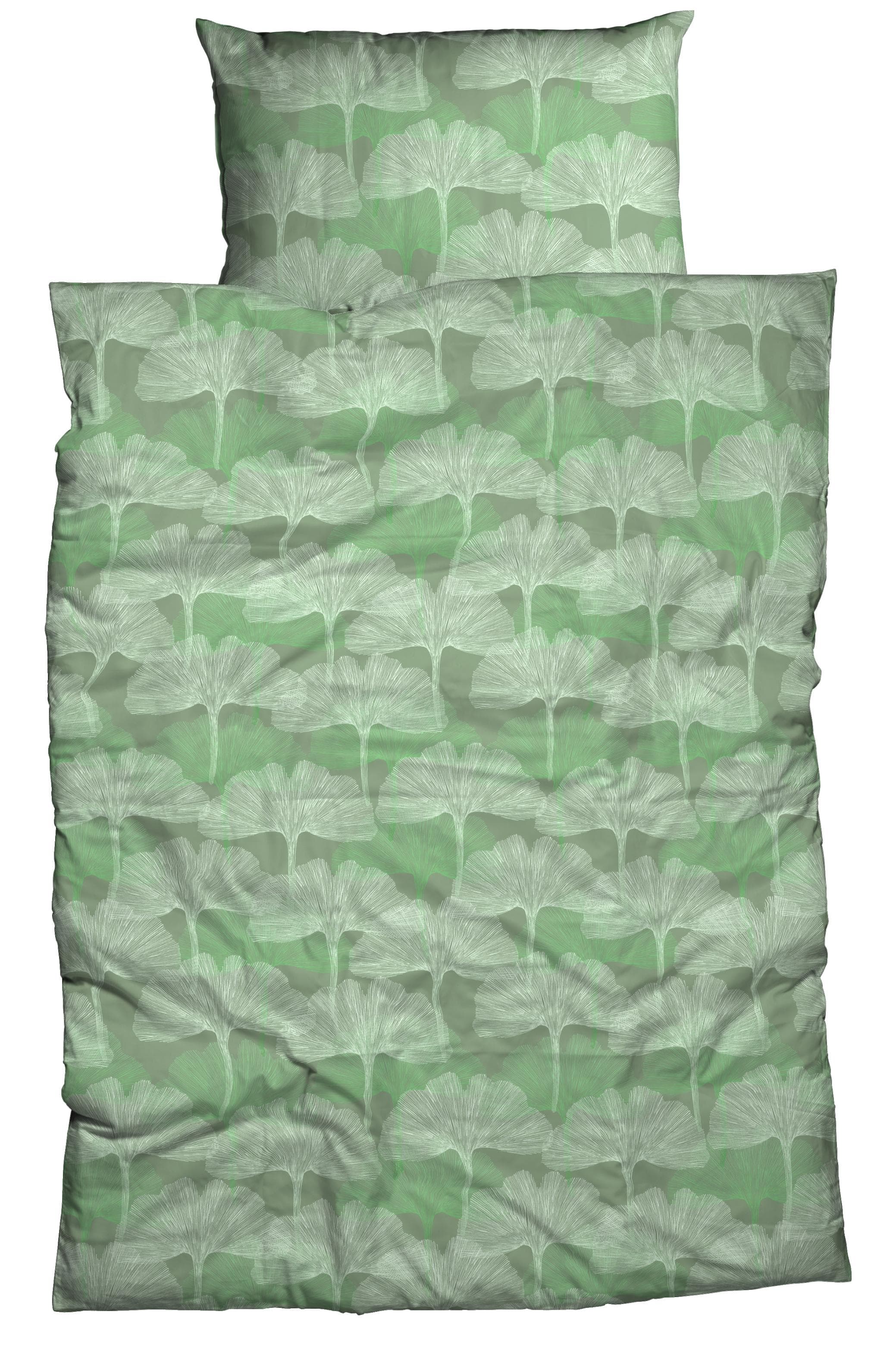 CASATEX Bettwäsche Ginkgo Grün Satin 100% Baumwolle