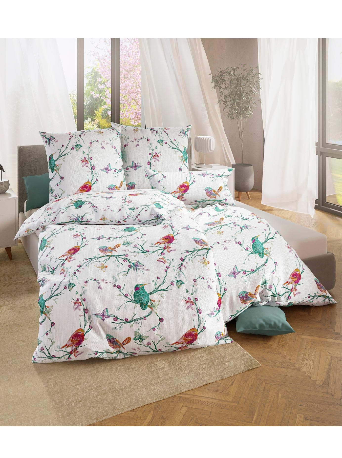 Bettwäsche aus Mako-Satin und Baumwolle, bunt