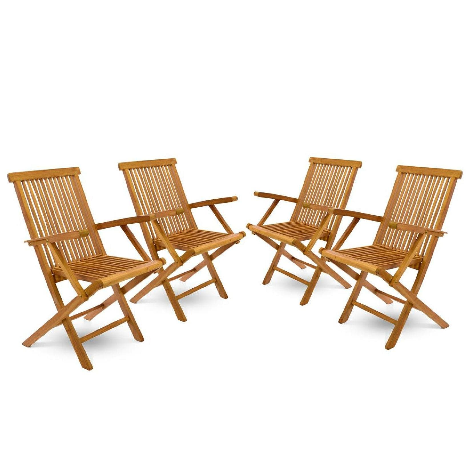 VCM 4er Set Gartenstuhl mit Armlehne klappbar massiv Teak Holz