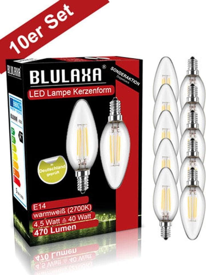 BLULAXA LED-Filament Retro Multi E14 10er-Set Warmweiß Kerzenform