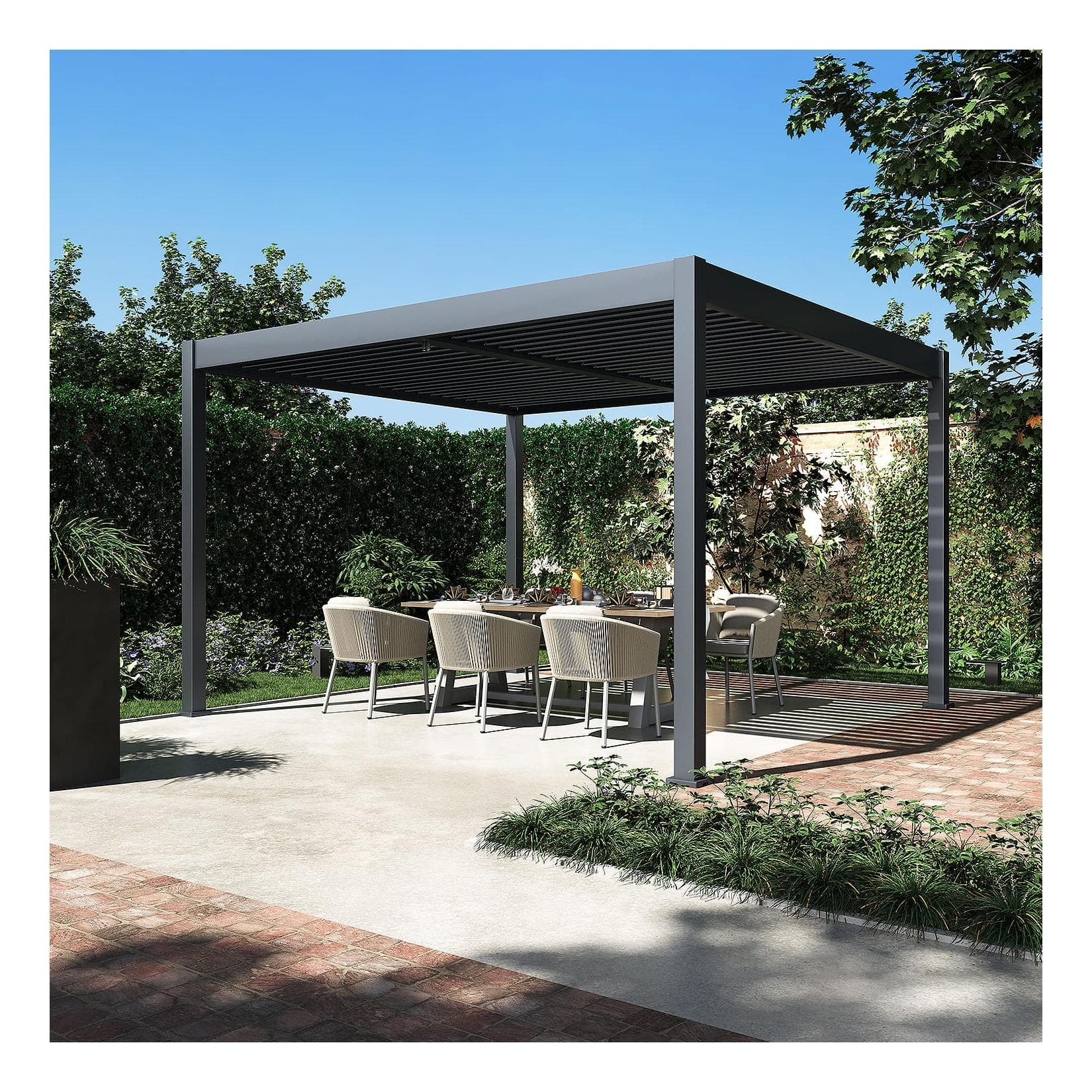 Bellavista Pergola Pavillon mit Lamellen Dach Oasis 3,6 x 4m Anthrazit