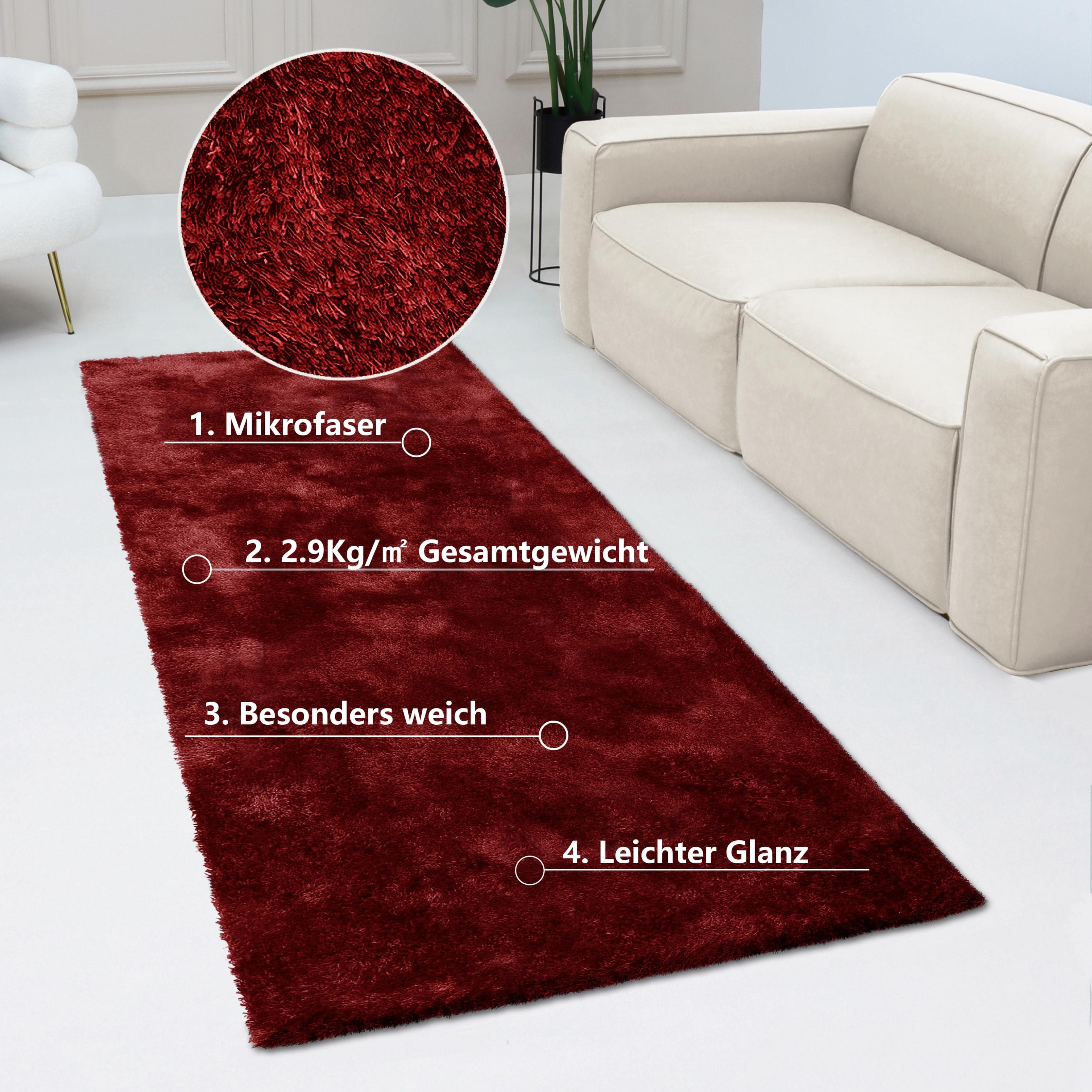 Bruno Banani Hochflor-Läufer Dana Teppich Rot Kunstfaser