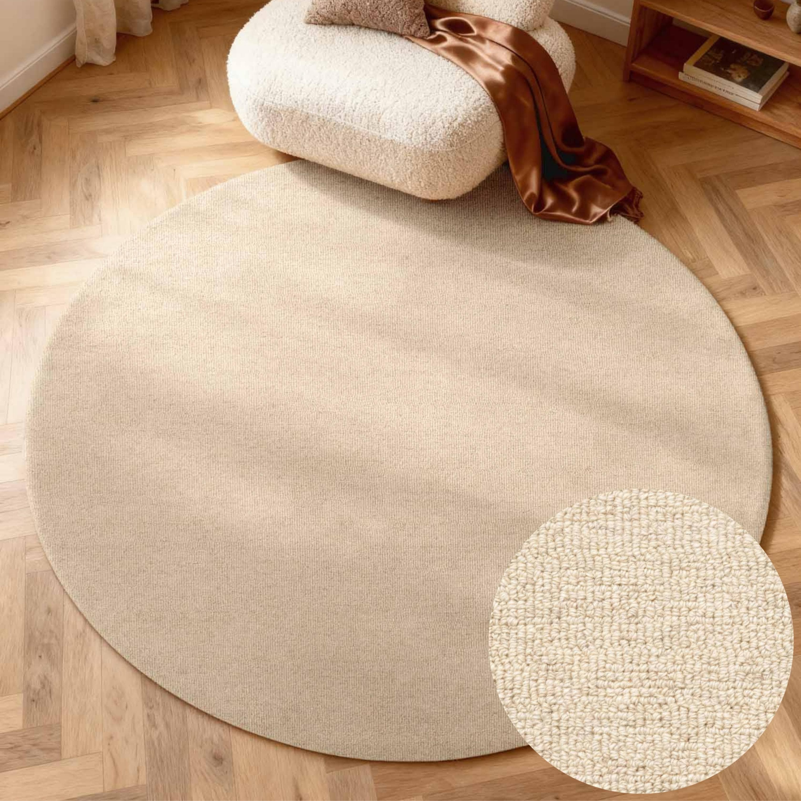 Wollteppich Natur, Rund, 160x13cm, hellbeige