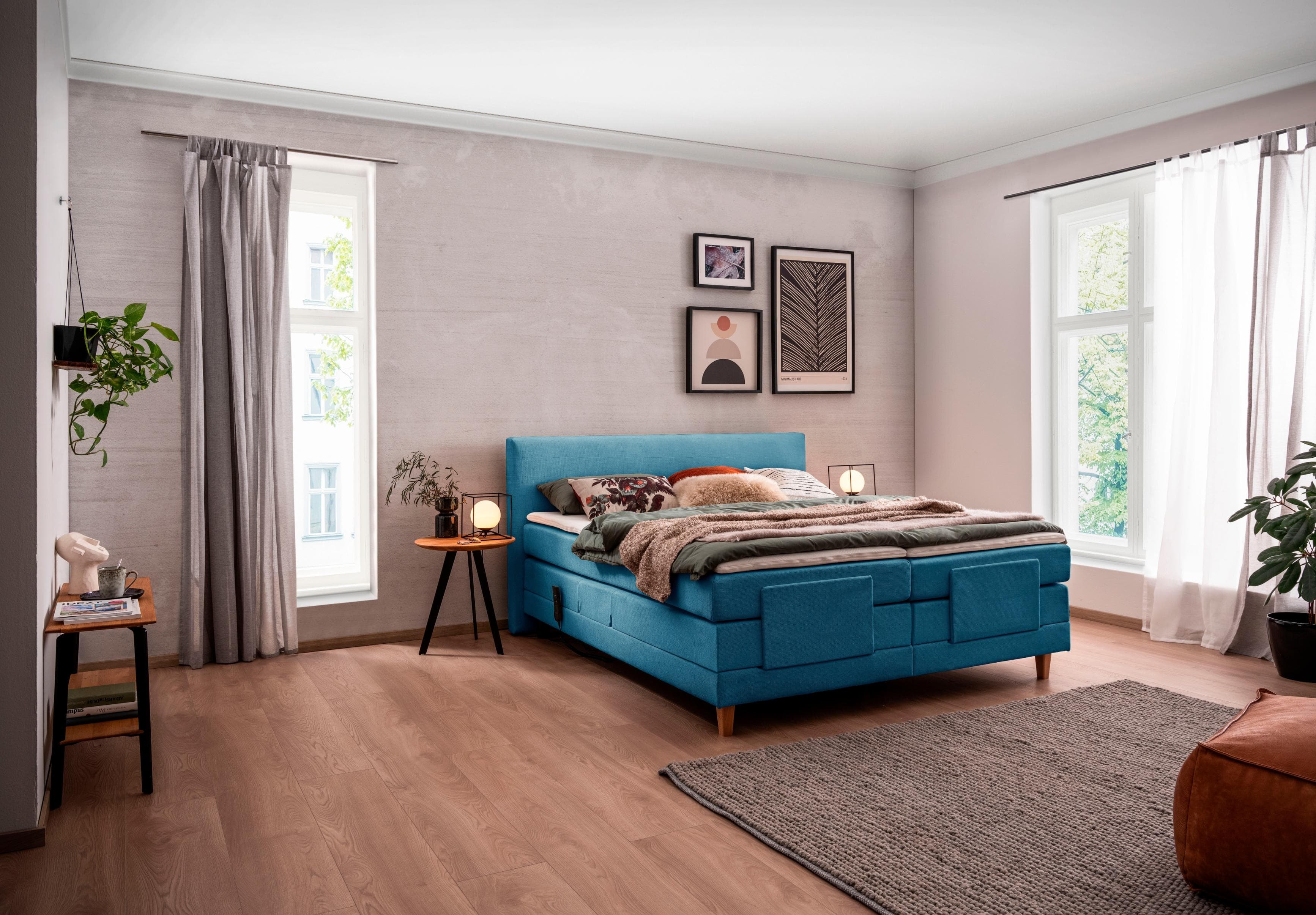 Boxspringbett ALINA Primus türkis elektrisch verstellbar mit 2 Matratzen