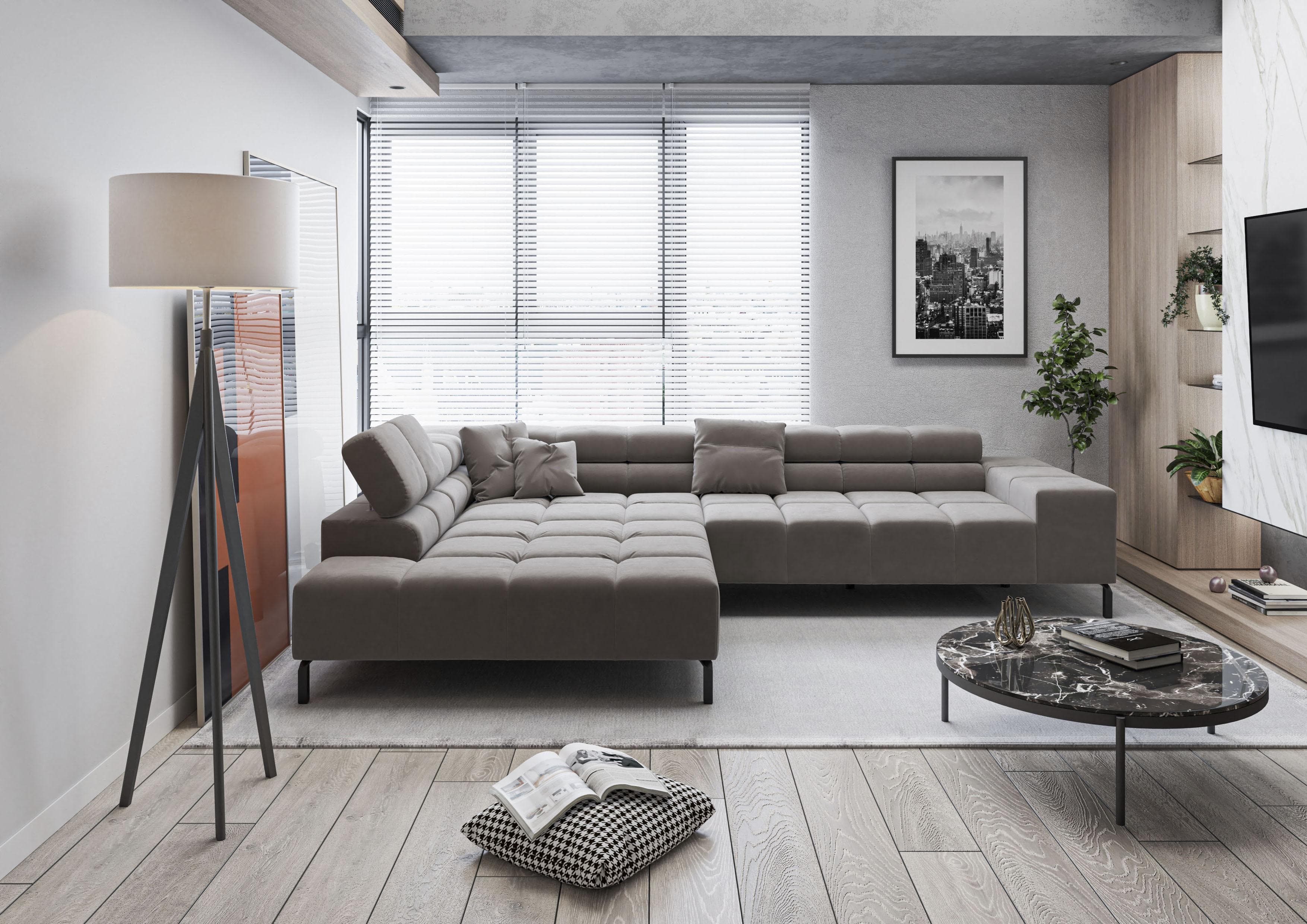 HOME AFFAIRE Ecksofa Ancona New Grau L-Form mit Kopfteilverstellung