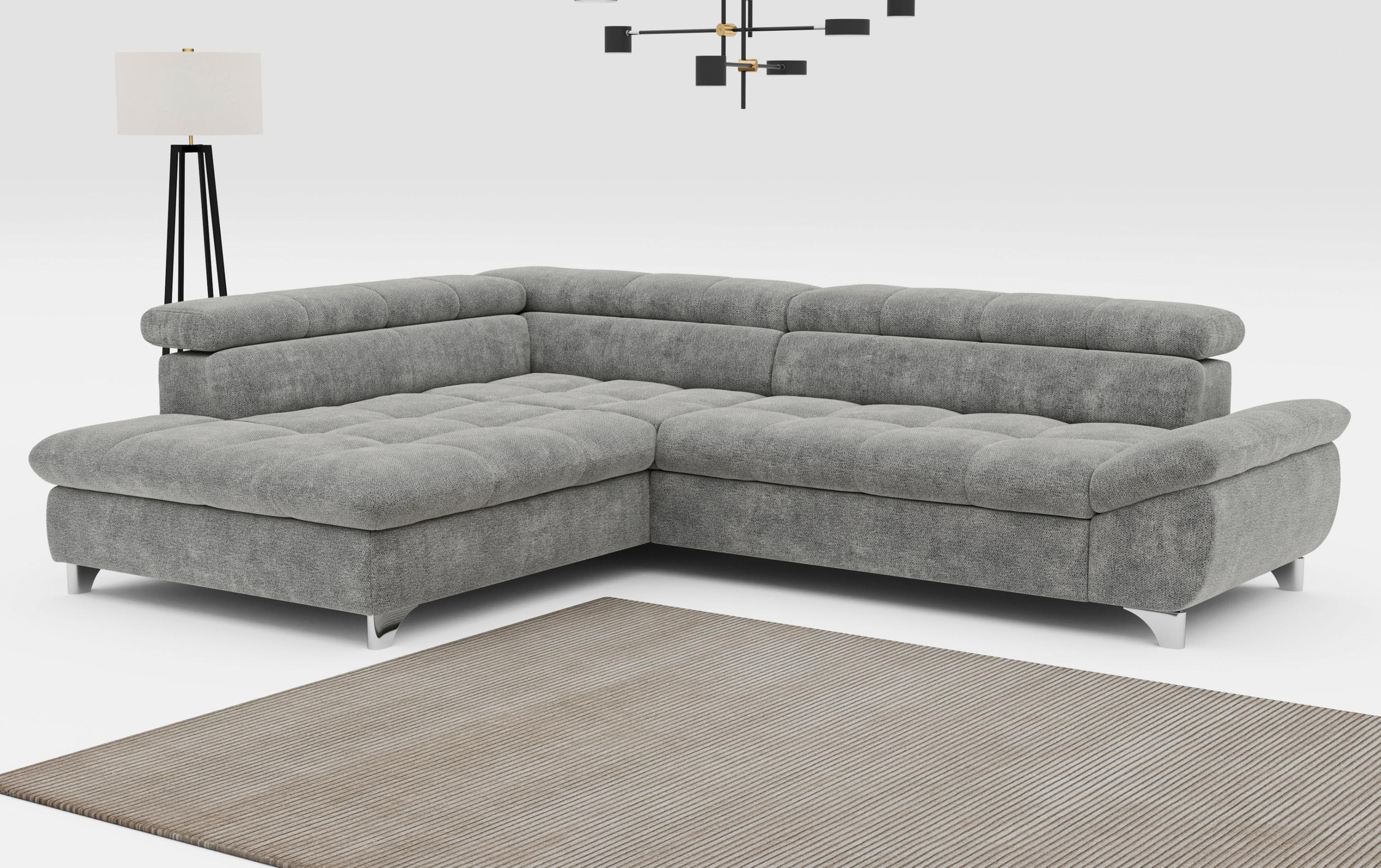 COTTA Ecksofa Gemini L-Form Grau mit Bettfunktion und Kopfteilverstellung