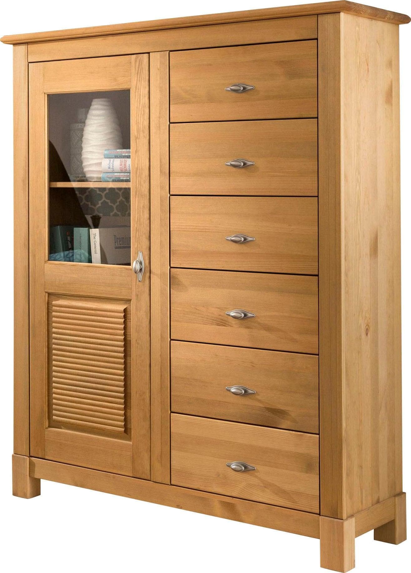 OTTO HOME Highboard Rauna Beige FSC-Massivholz mit Glasfront