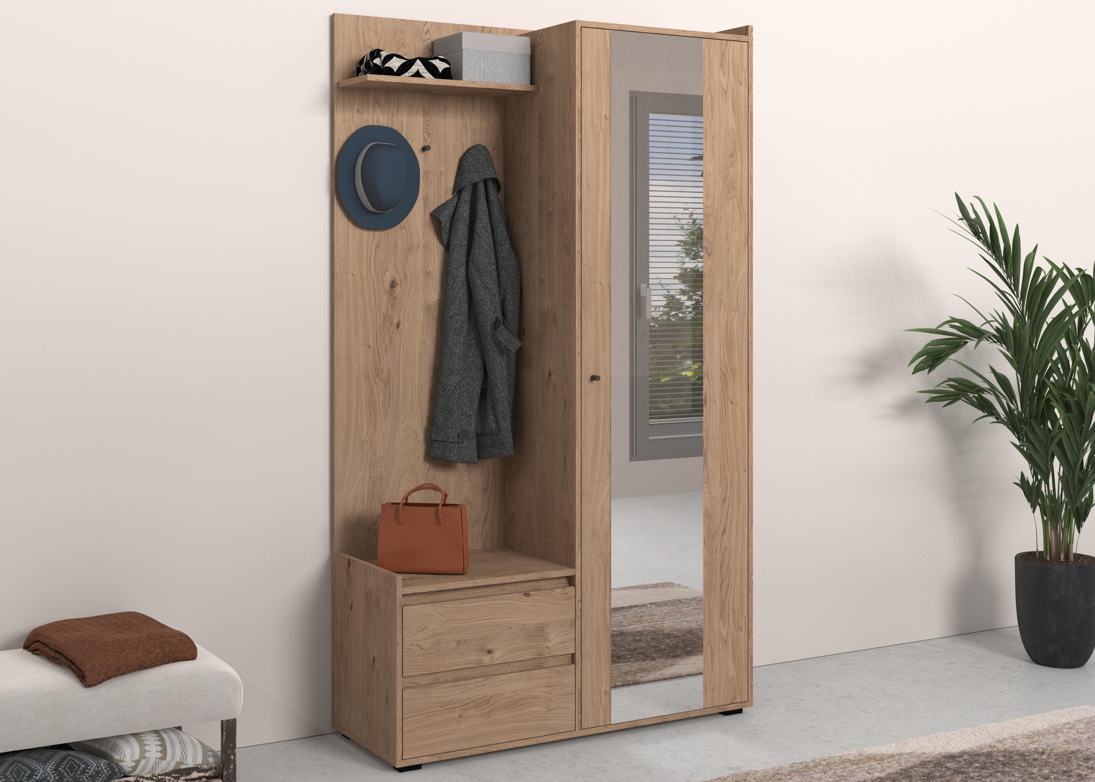 OTTO HOME Kosmo Garderobenschrank Braun mit Spiegel