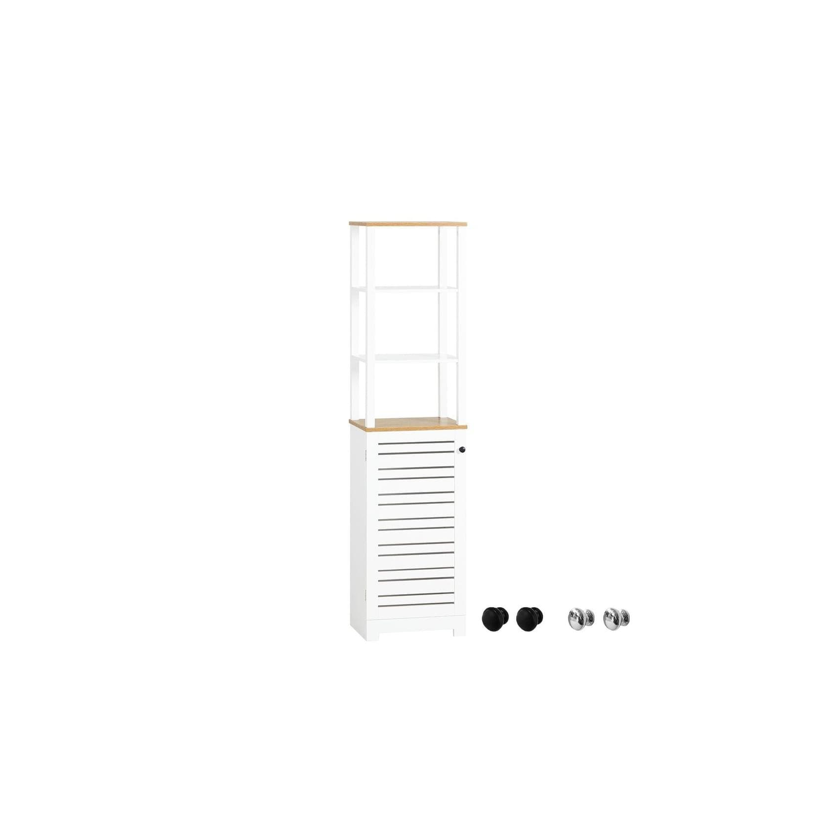 SoBuy Hochschrank BZR43 Badschrank mit Lamellentür und 3 offenen Fächern Weiß