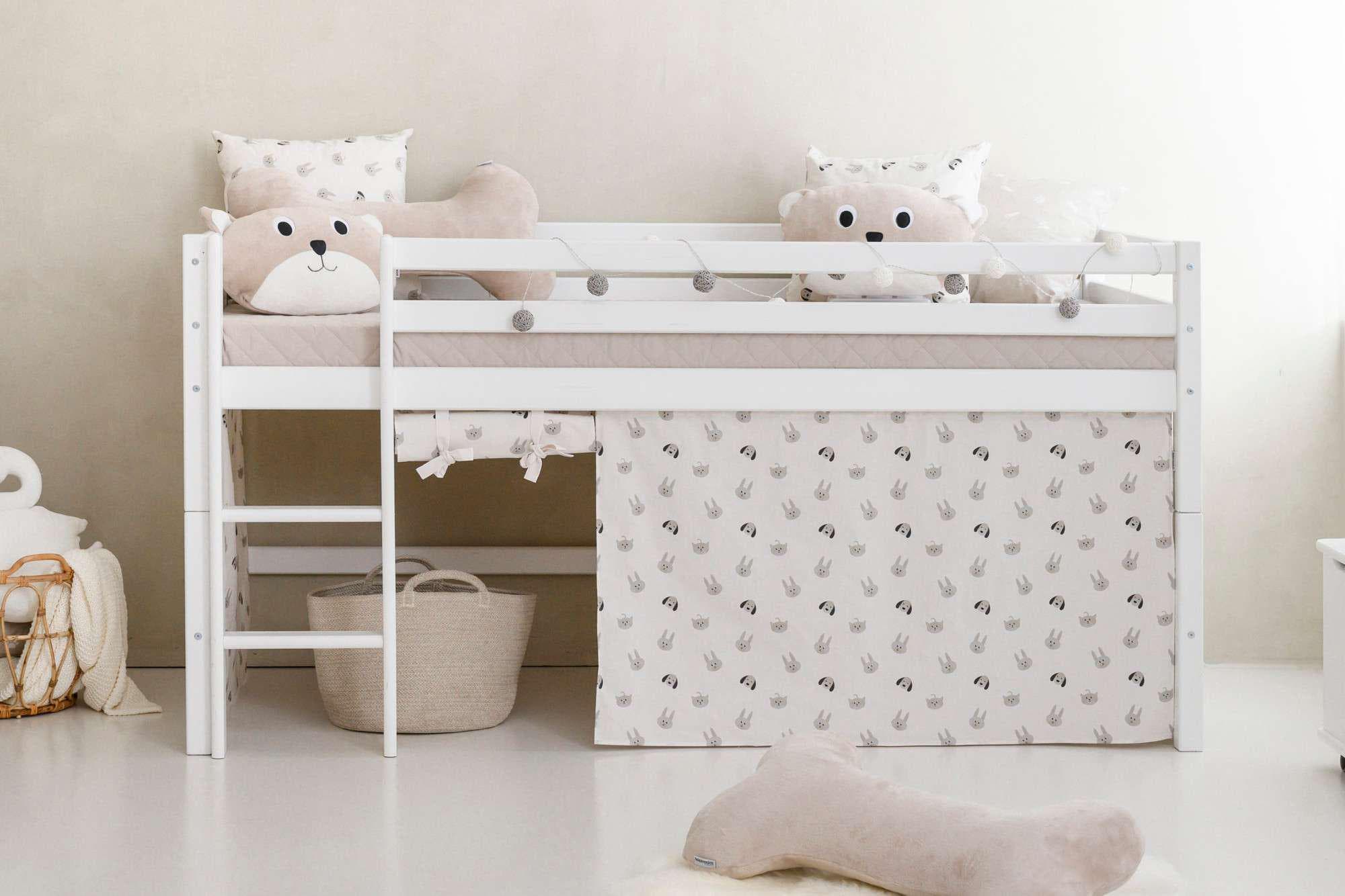 Hoppekids ECO Dream Hochbett Massivholz Weiß mit Vorhang