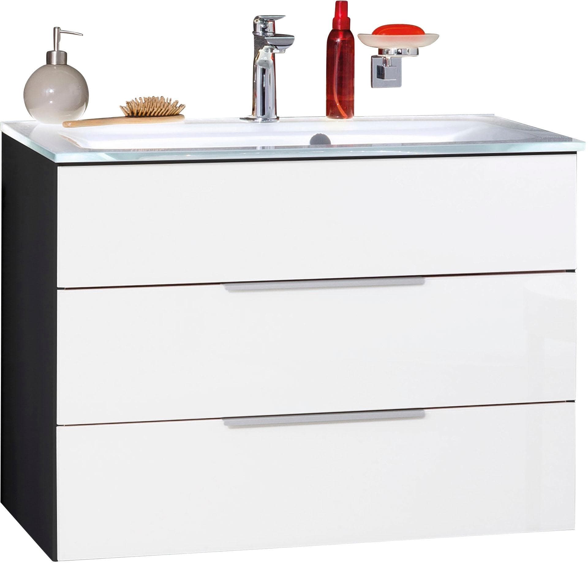 Waschtisch FACKELMANN Waschplatz-Set KARA Anthrazit Weiß 80 cm