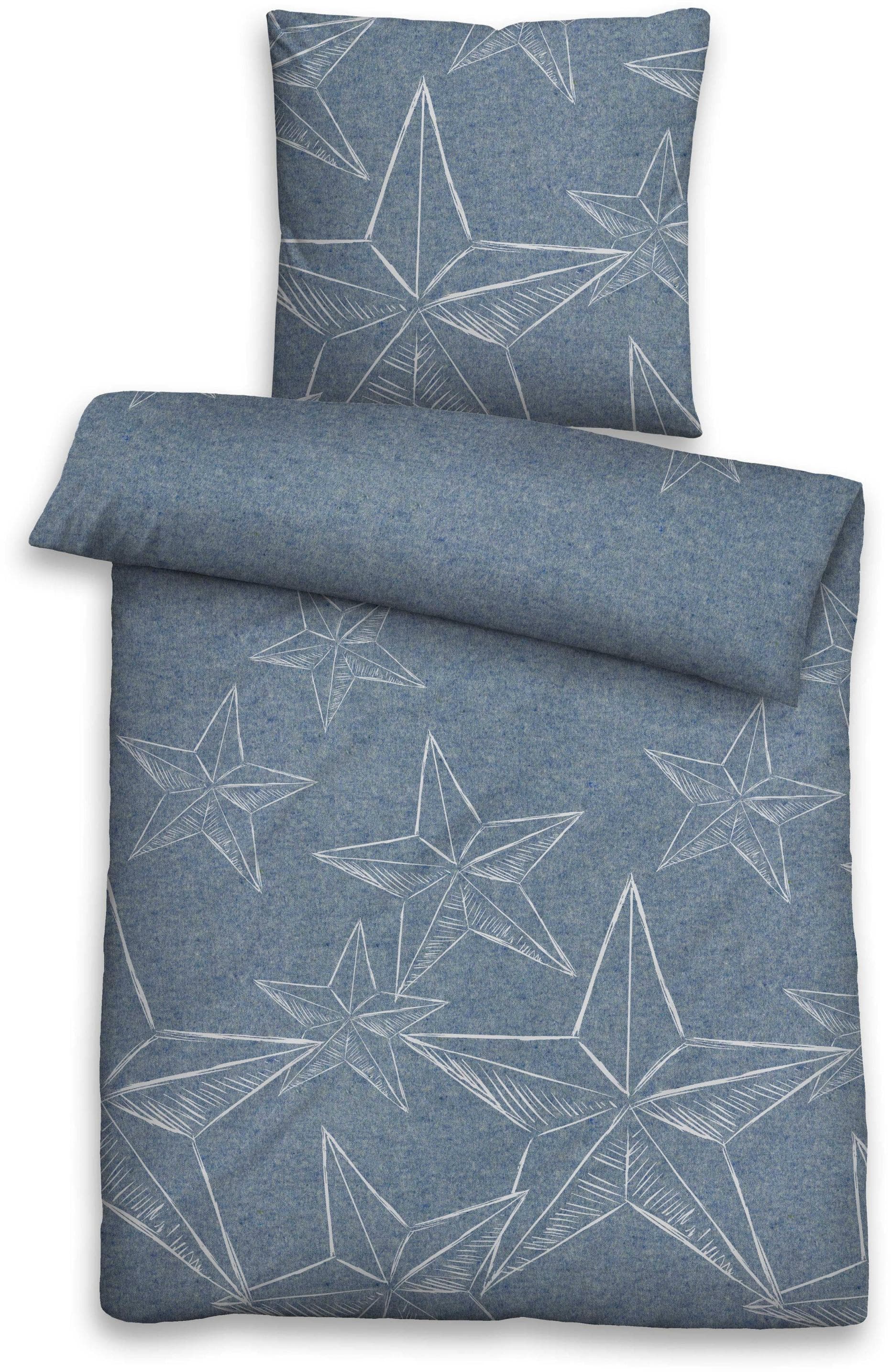 Biberna Flanell Bettwäsche Alexander Blau Stern-Motiv 100% Baumwolle
