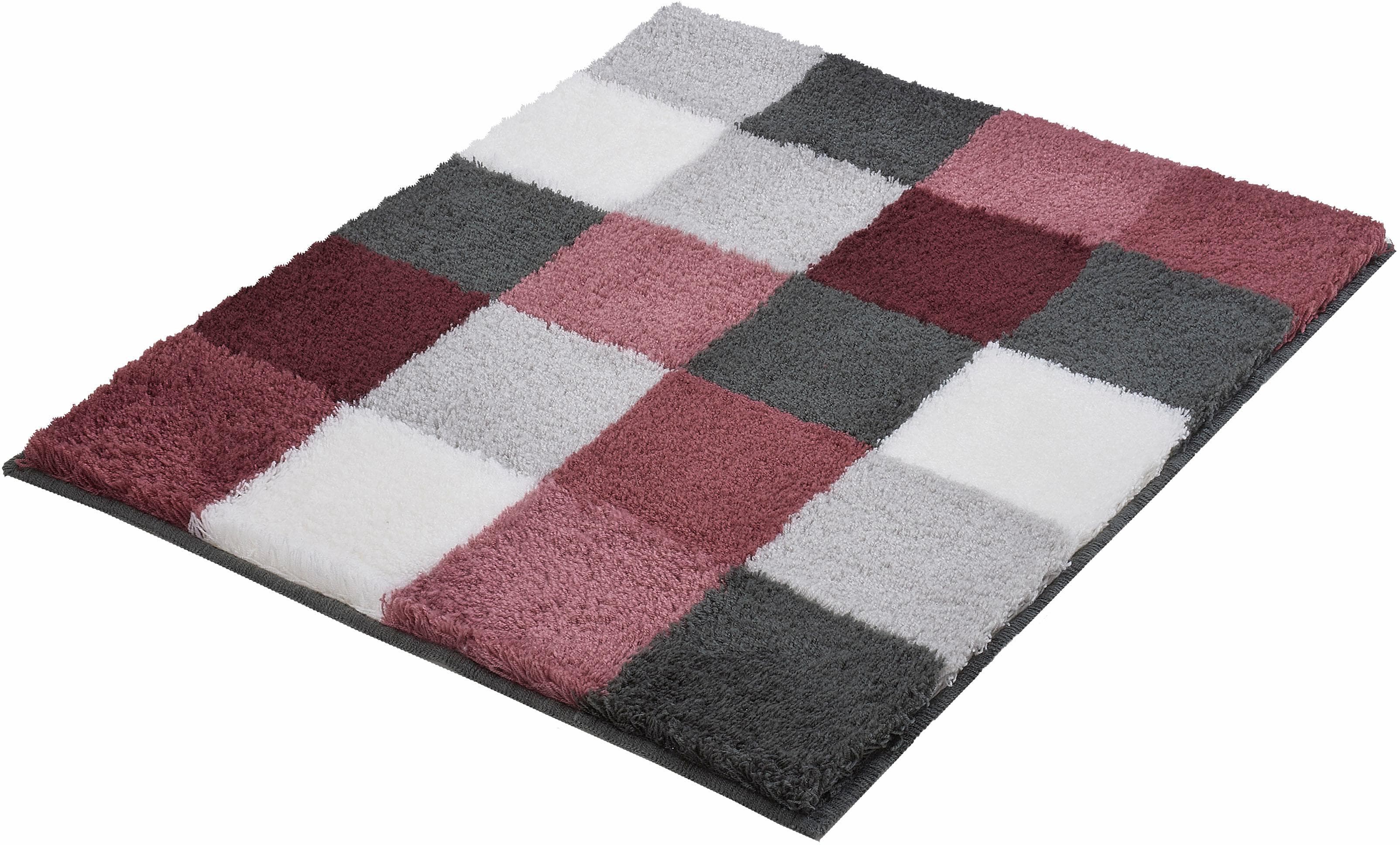 Kleine Wolke Badematte Caro, Höhe 25 mm, rutschhemmend beschichtet, fußbodenheizungsgeeignet, Kunstfaser, rechteckig, Badteppich, modernes Karo-Muster, Pastell-Farben, waschbar