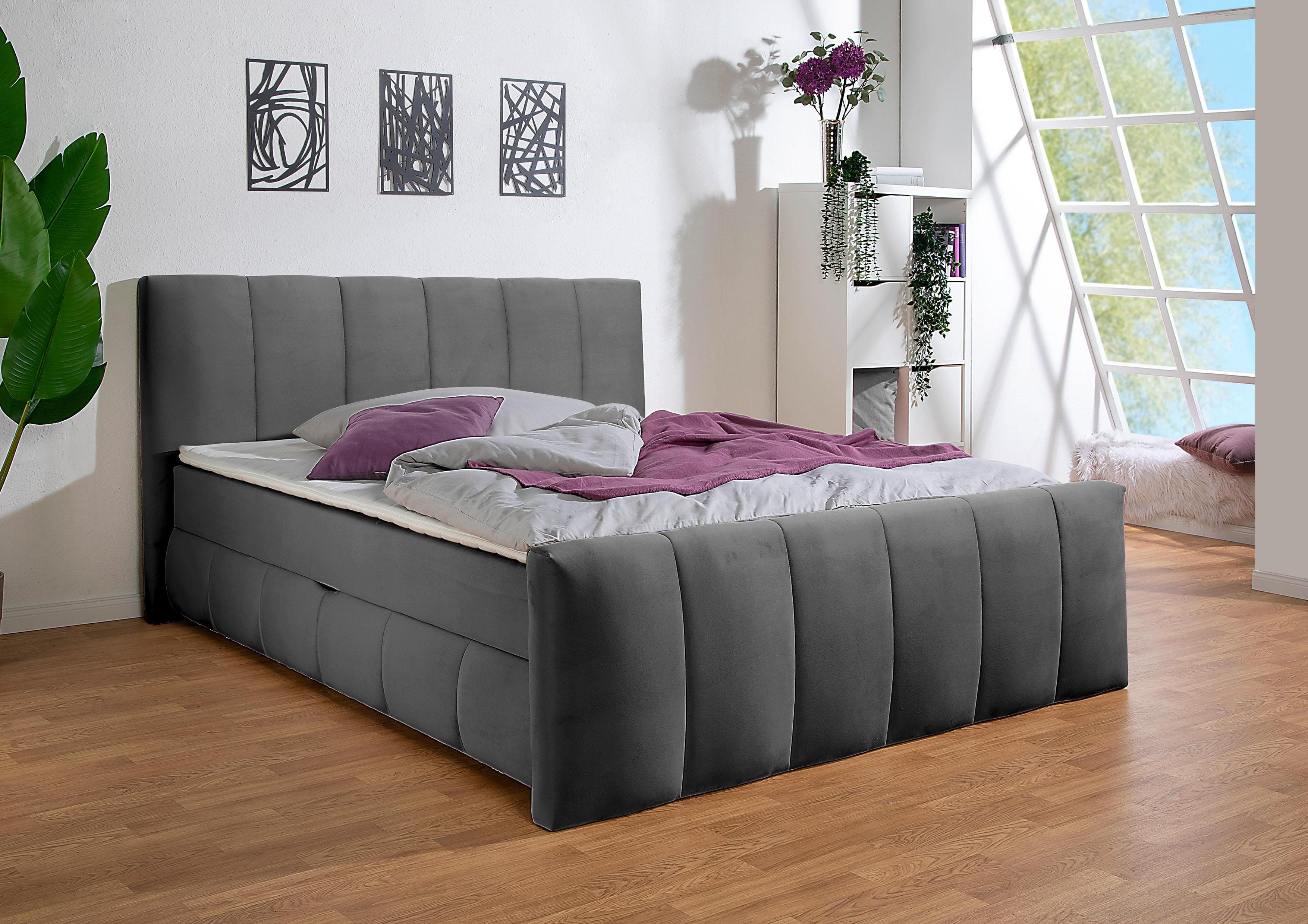 Home Affaire Boxbett Hanelore Anthrazit mit Bettkasten und Topper
