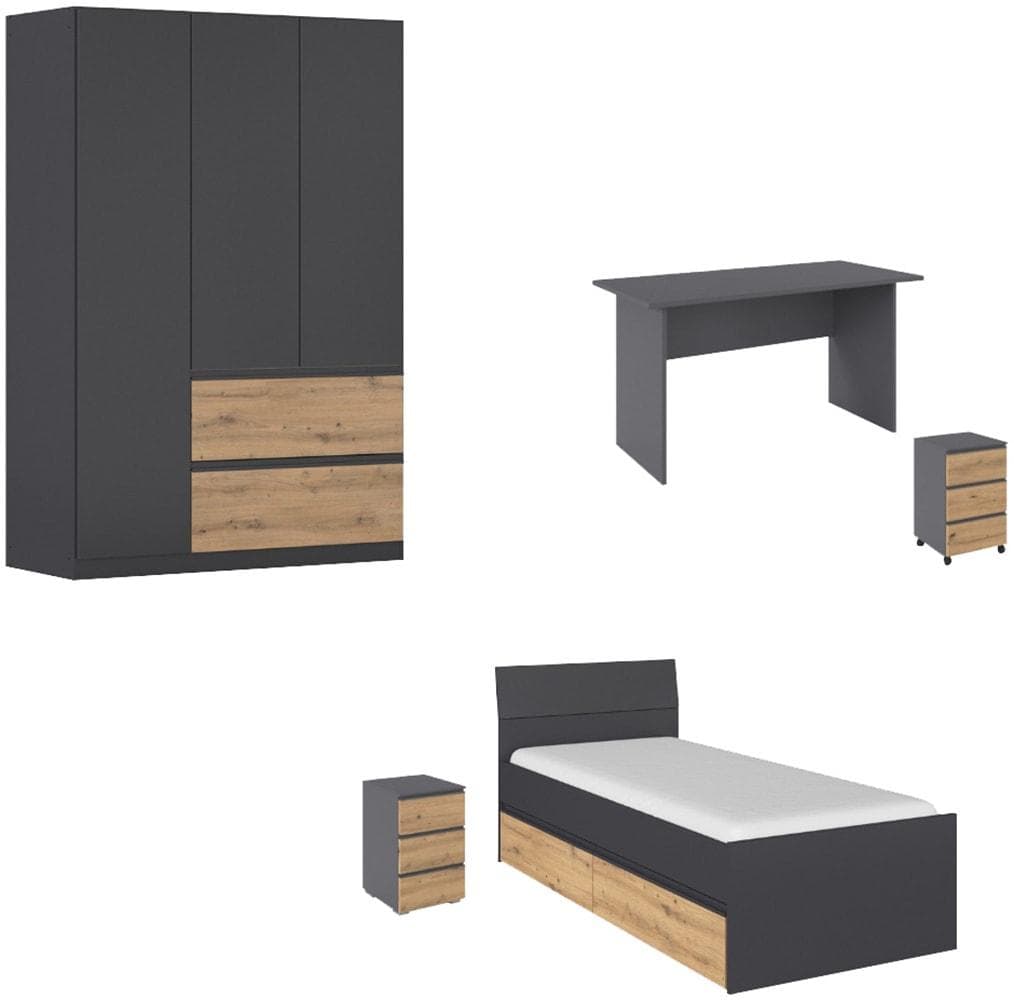 Jugendzimmer-Set RAUCH JOEL Graumetallic Eiche