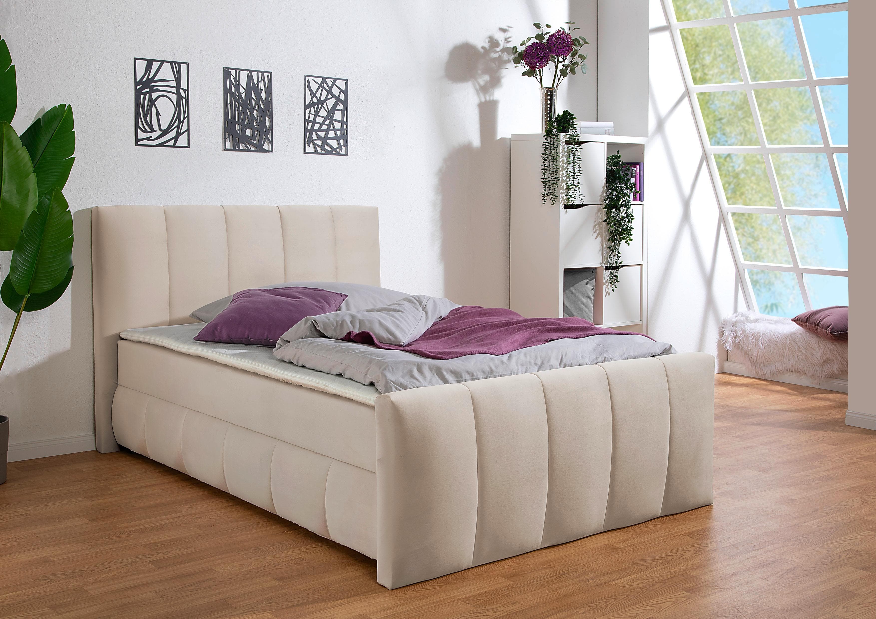 Boxbett HOME AFFAIRE Hanelore inkl. Bettkasten, Topper, Kopf- und Fußteil Beige