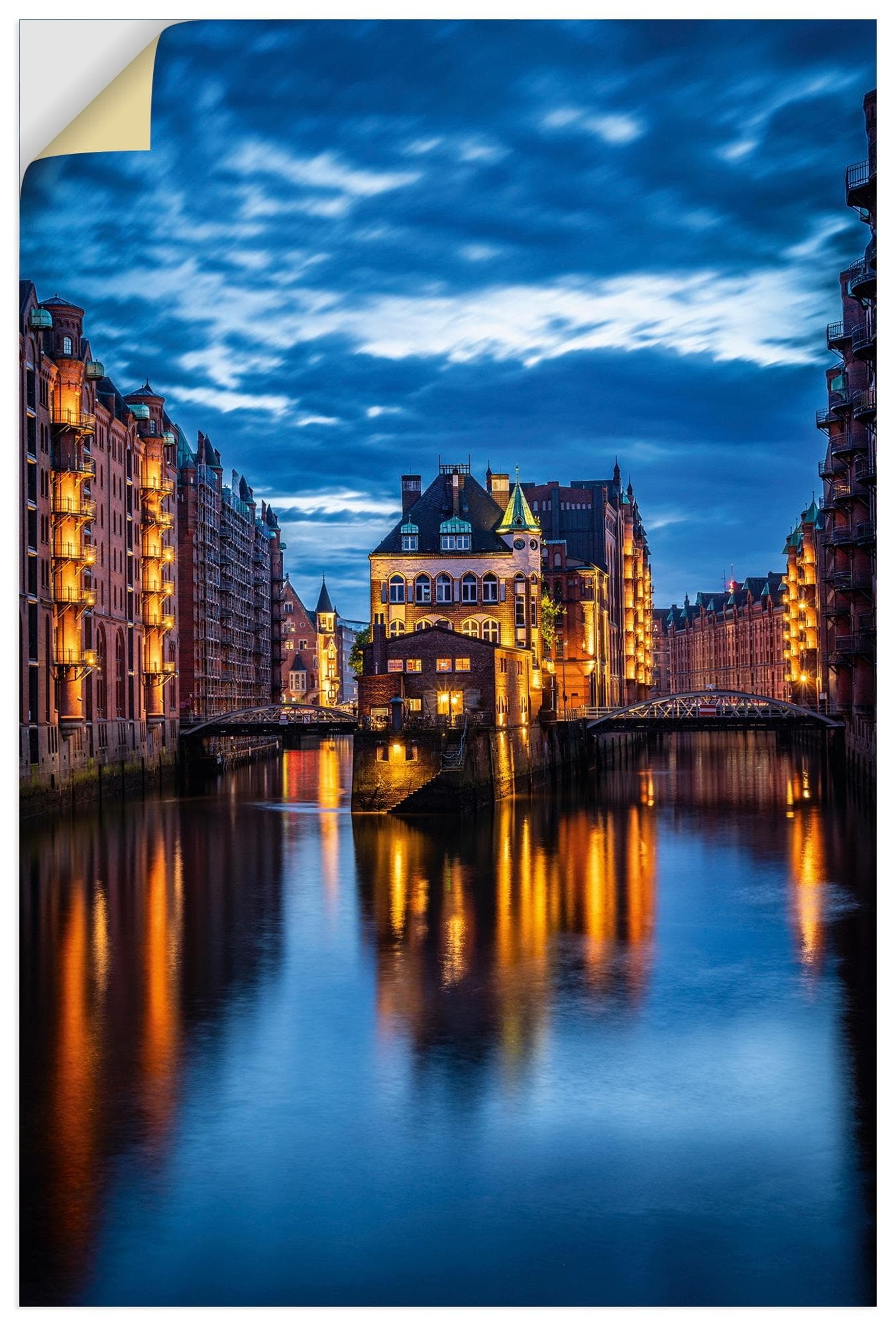 Wandbild ARTLAND Wasserschloss Speicherstadt in Hamburg Blau