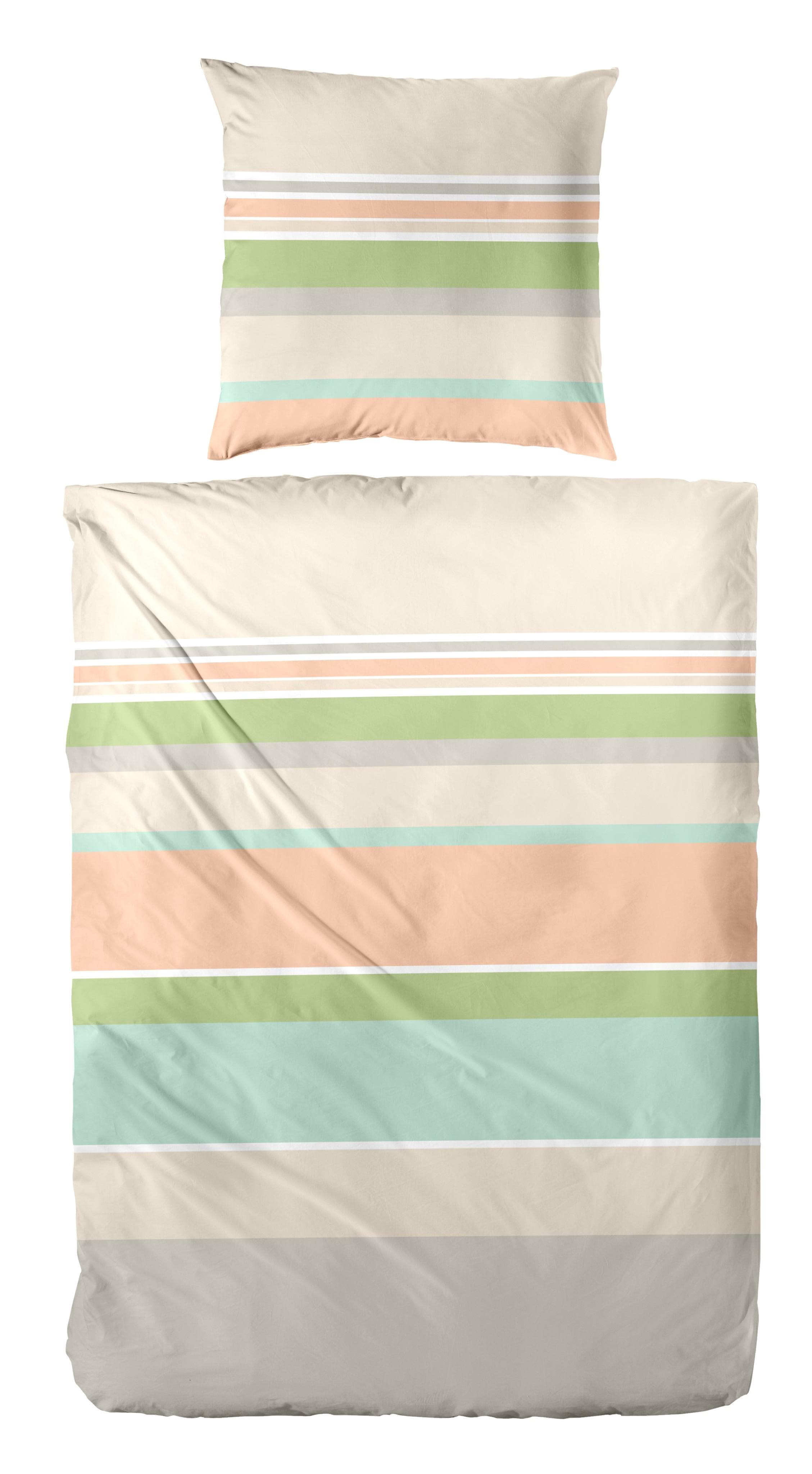 PRIMERA Mako-Satin-Bettwäsche Beige Natur mit Linienmuster