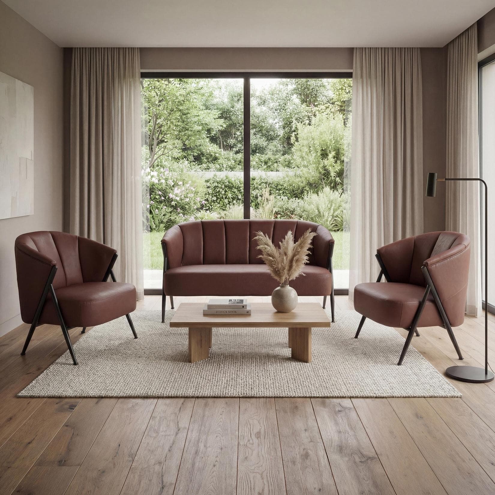 MCW Wohnzimmer-Set MCW-P30 2er-Sofa 2x Sessel Vintage Industrial Kunstleder Rostrot
