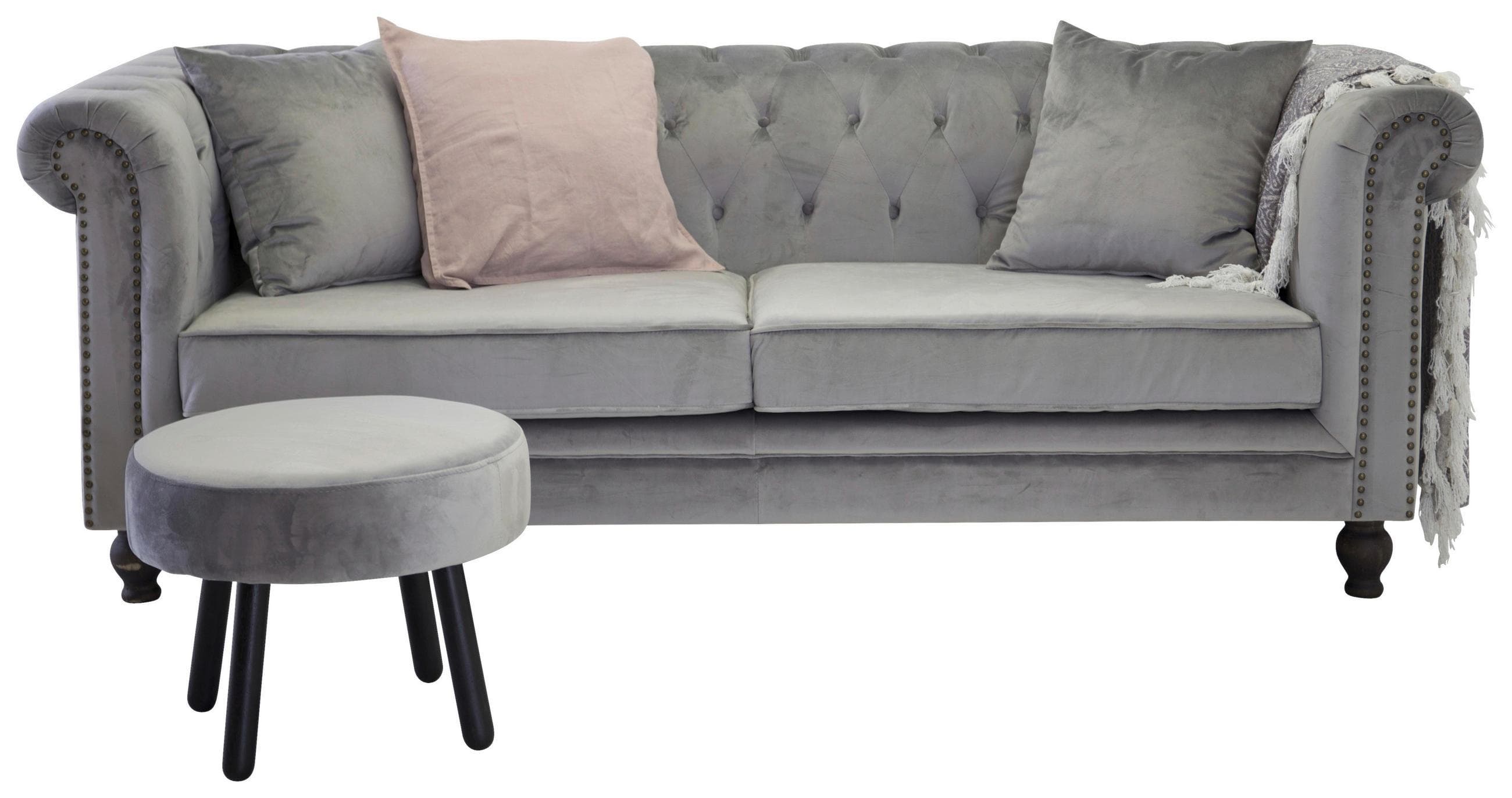 CHESTERFIELD-SOFA VELVET Hellgrau