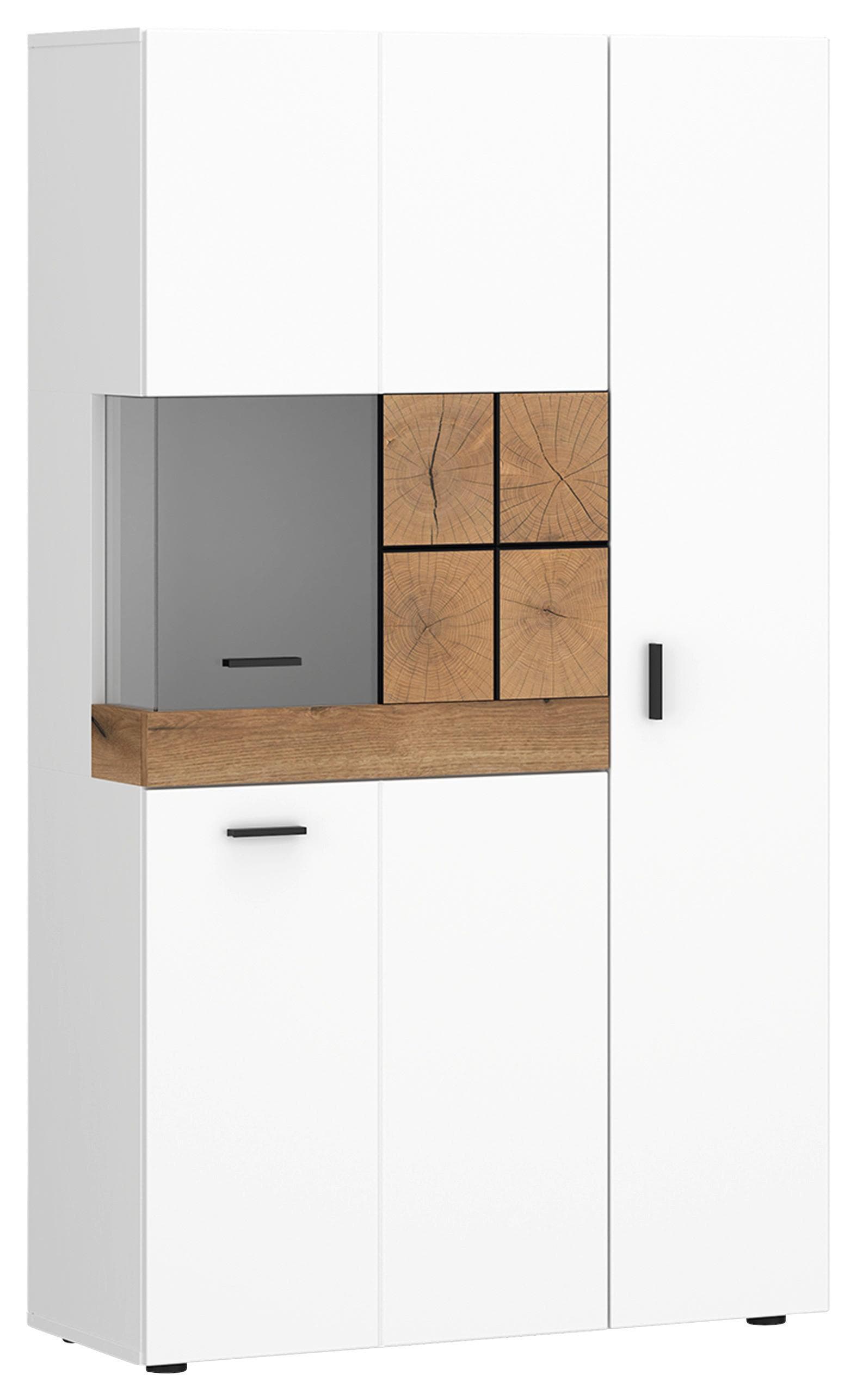 Vitrine Oreta B Weiß Hochglanz/Eichefarben Mömax