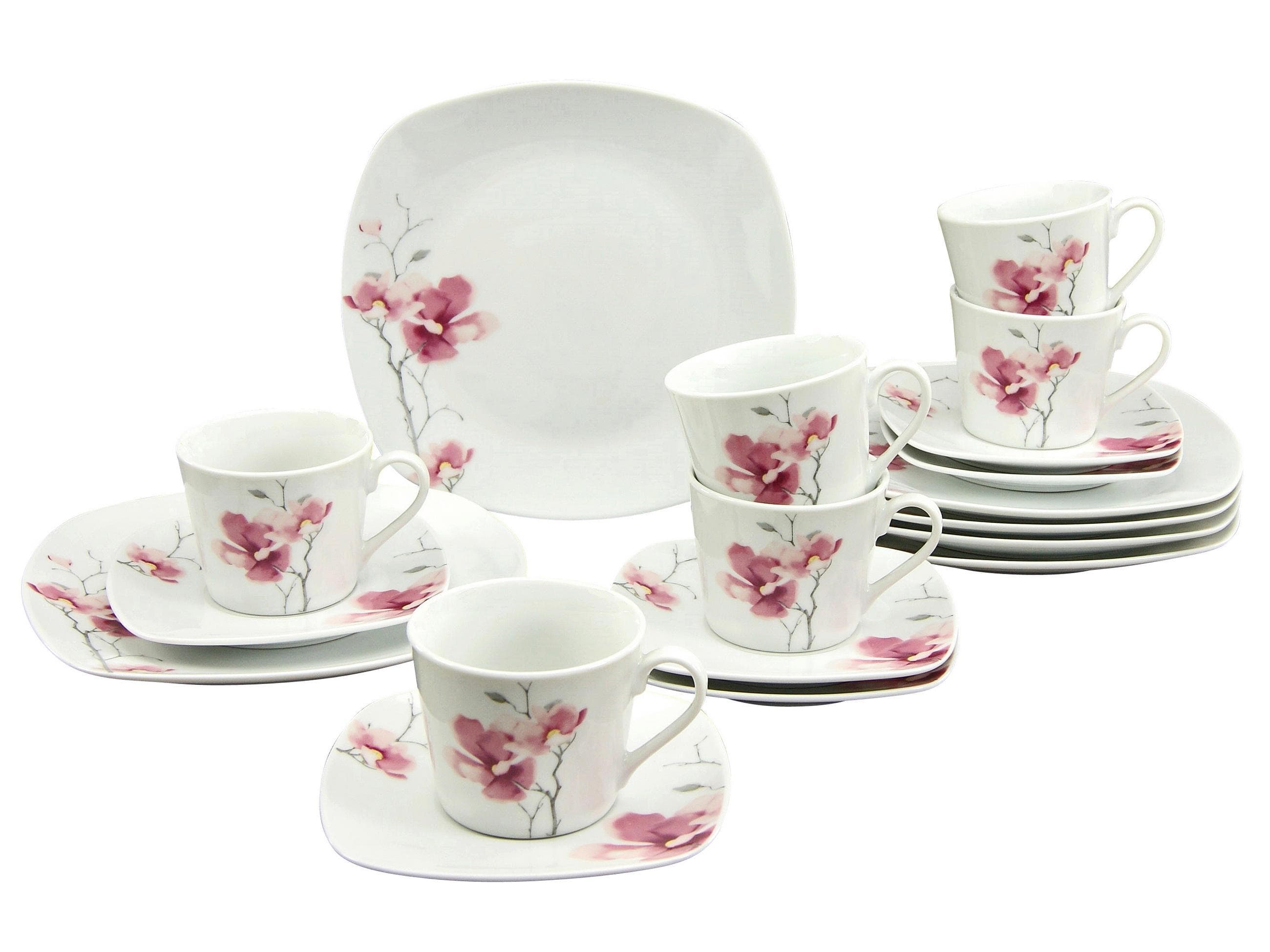 Modernes Kaffeeservice aus Porzellan in Weiß, Pink und Rosa