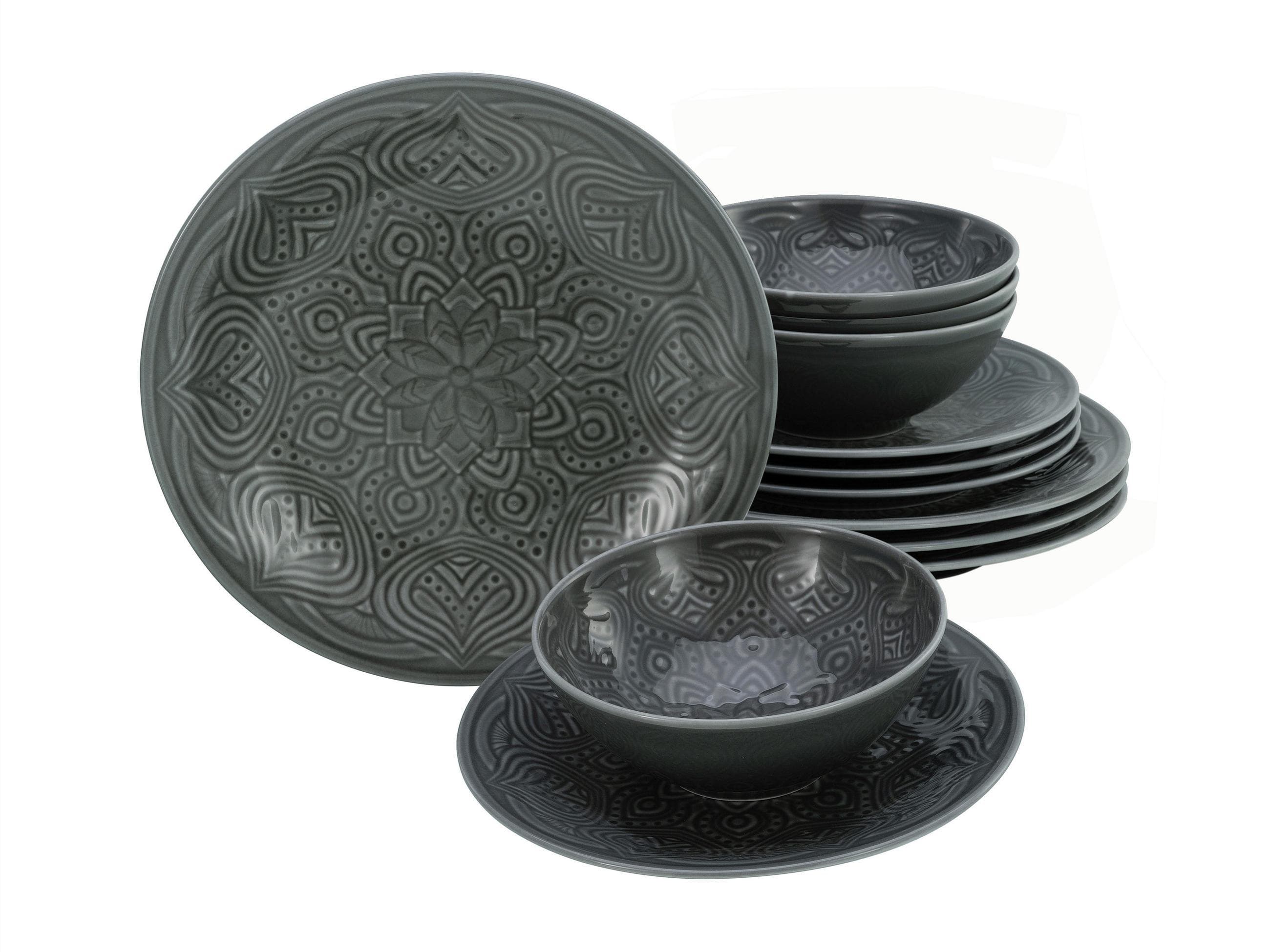 Creatable Tafelservice Orient Mandala Dunkelgrau 12-teilig