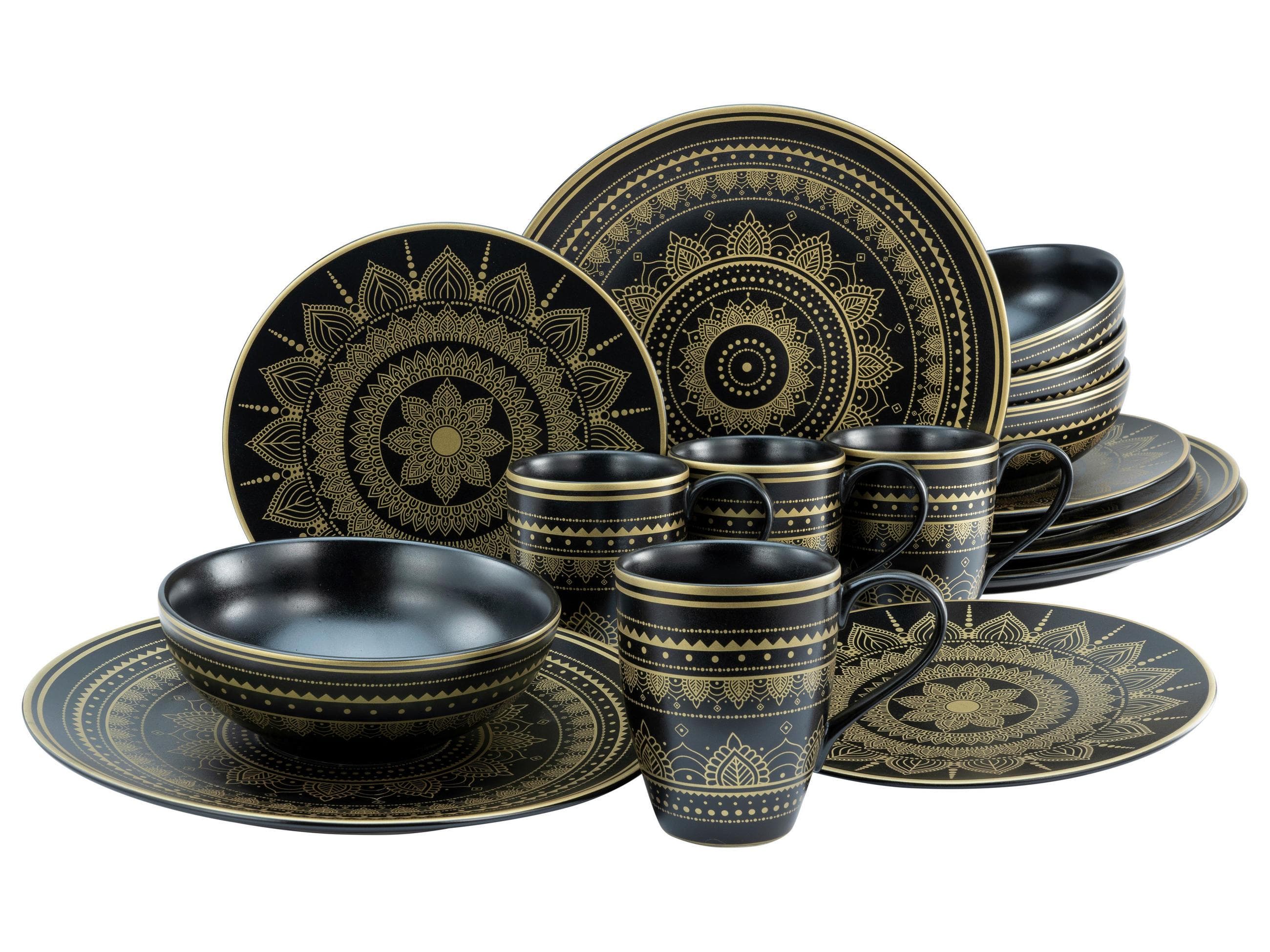 Creatable Kombiservice Mandala Schwarz/Goldfarben 16-teilig