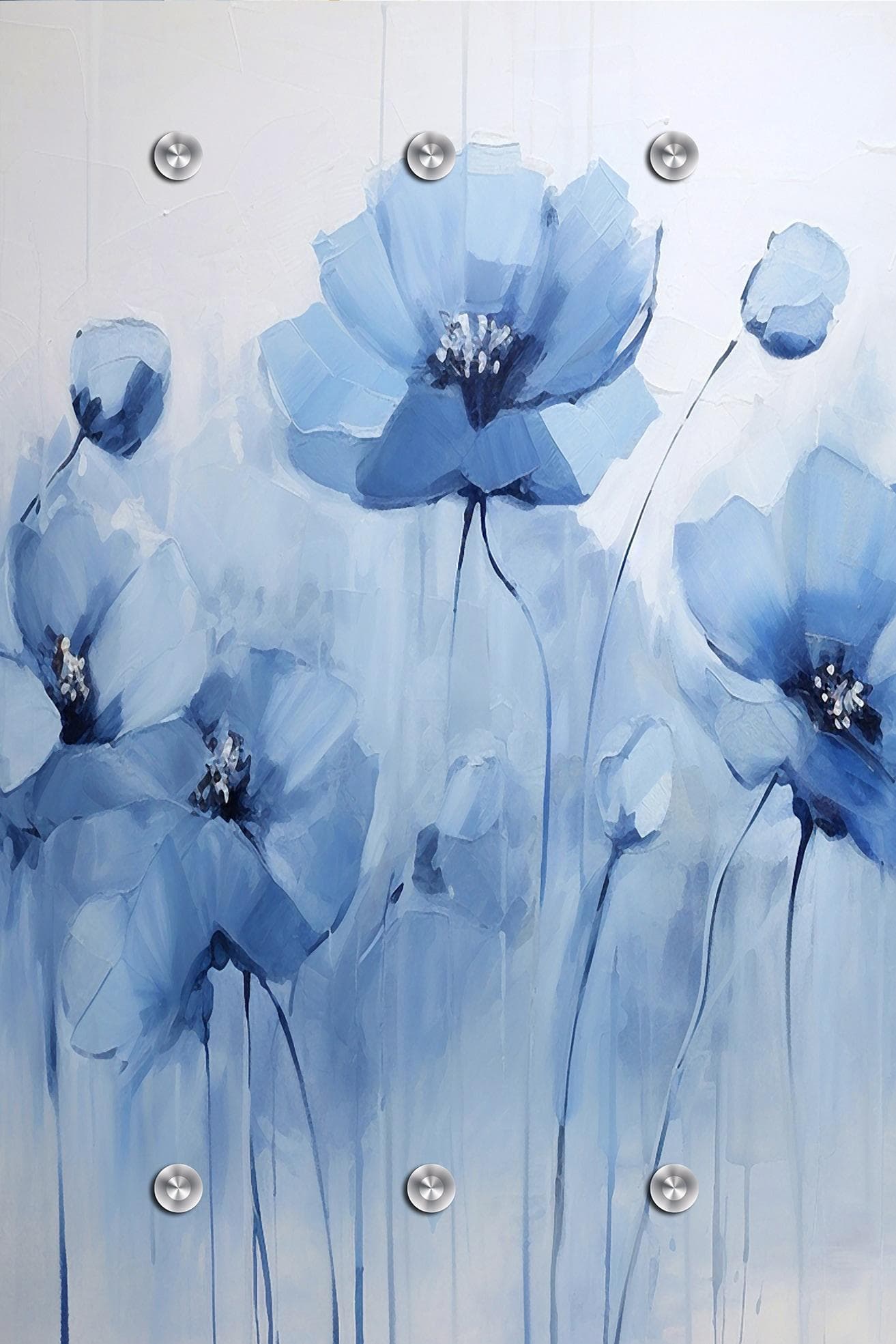 Garderobenpaneel QUEENCE Wandgarderobe Mohnblume Aquarell Blau
