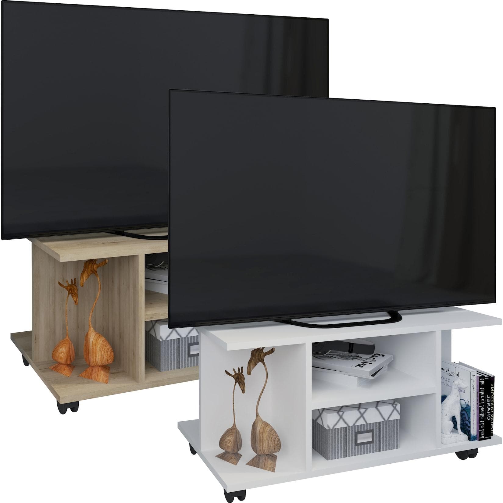 VCM TV Lowboard Findalo Holz Braun mit Rollen