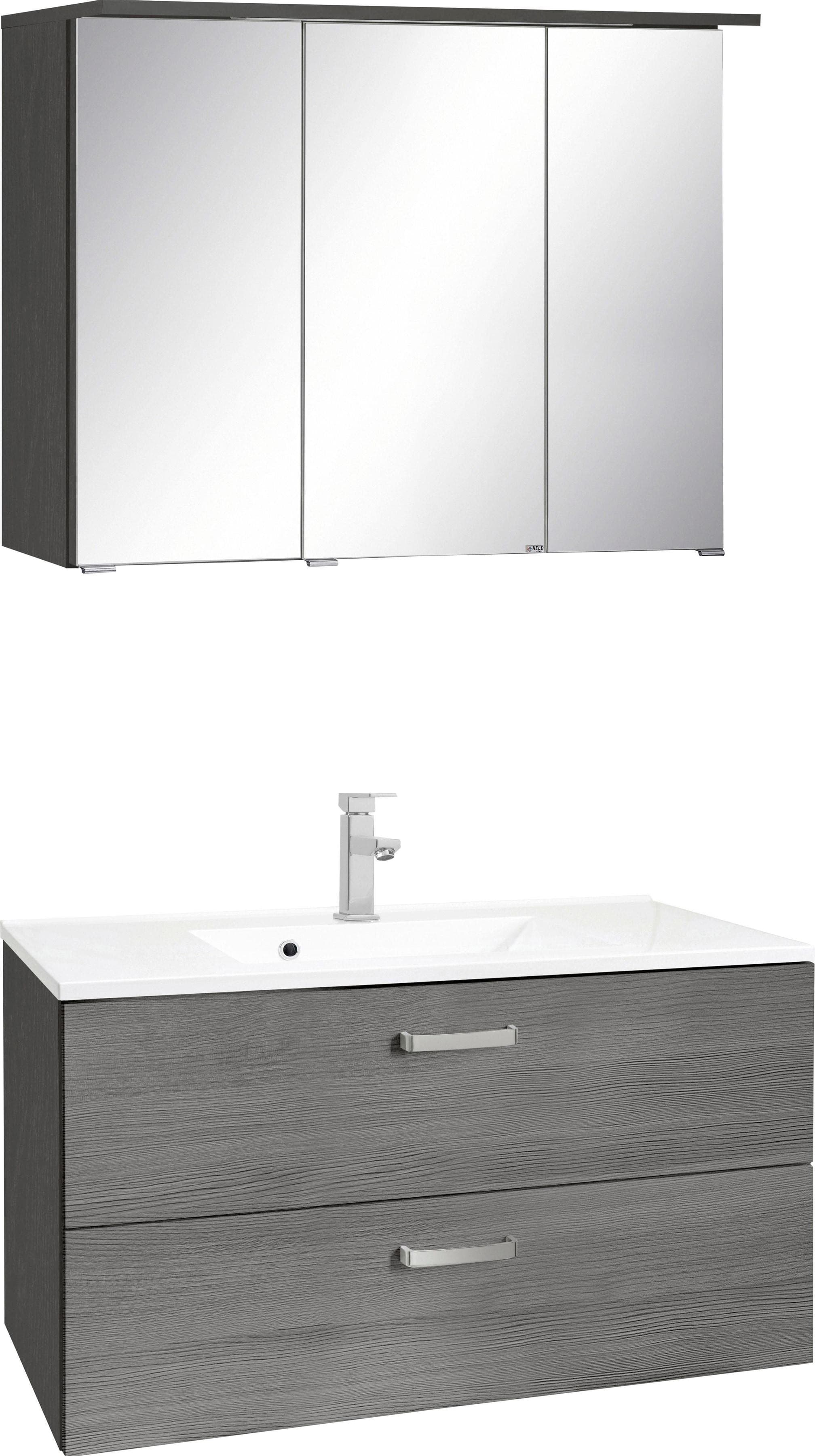WELLTIME Badmöbel-Set Ravenna Grau/Eichefarben mit Soft-Close