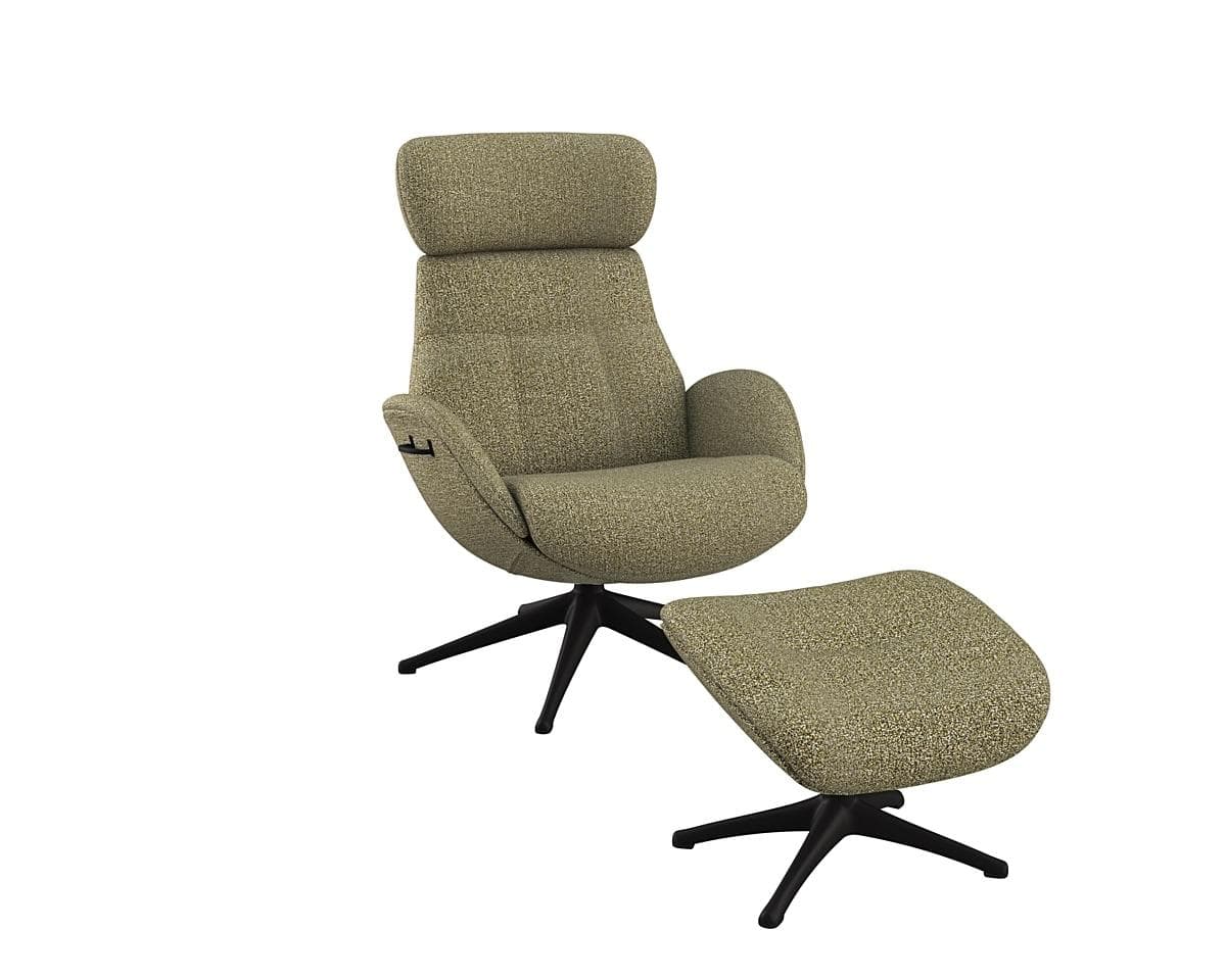 Relaxsessel FLEXLUX Elegant Grün mit verstellbarer Kopfstütze und Fußhocker