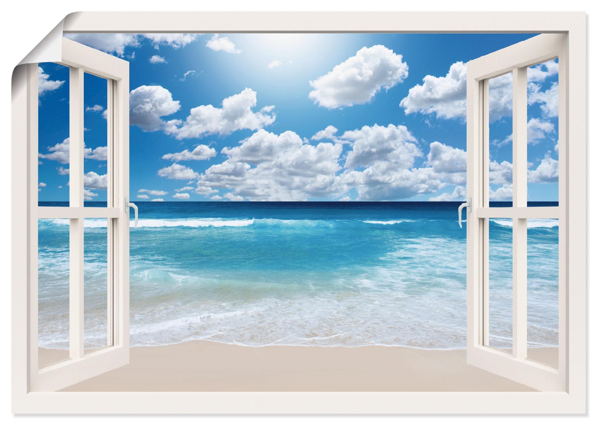 ARTLAND Fensterblick Großartige Strandlandschaft Leinwandbild