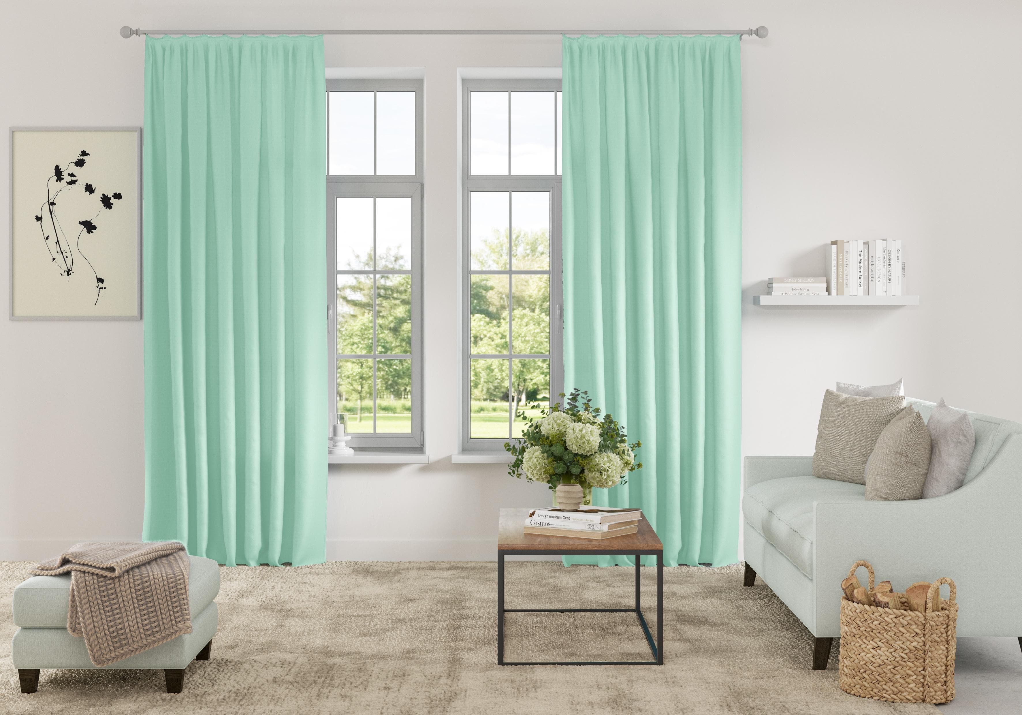 Vorhang MY HOME "Parry" Gr. 5, Grün, Polyester, Recyceltes Material, Gardinen, 2-er Set, Blickdicht, Monochrom, Einfarbig, Bestseller