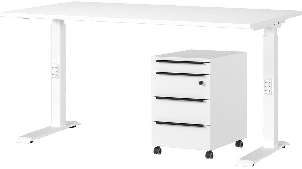 Büromöbel-Set GERMANIA Mailand Weiß Höhenverstellbar mit Rollcontainer