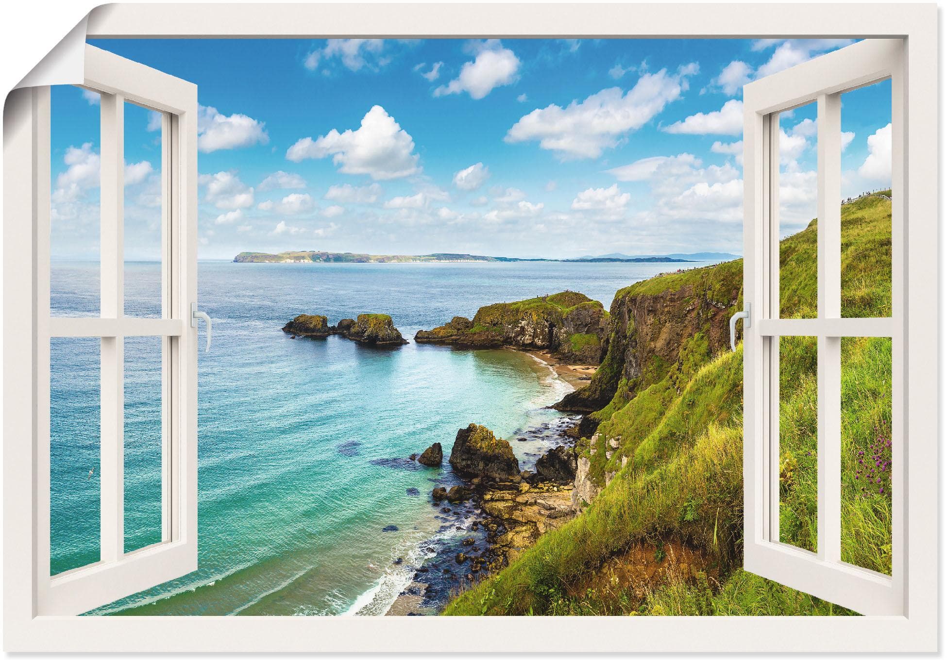 Artland Küstenweg in Nordirland durchs Fenster Leinwandbild Poster