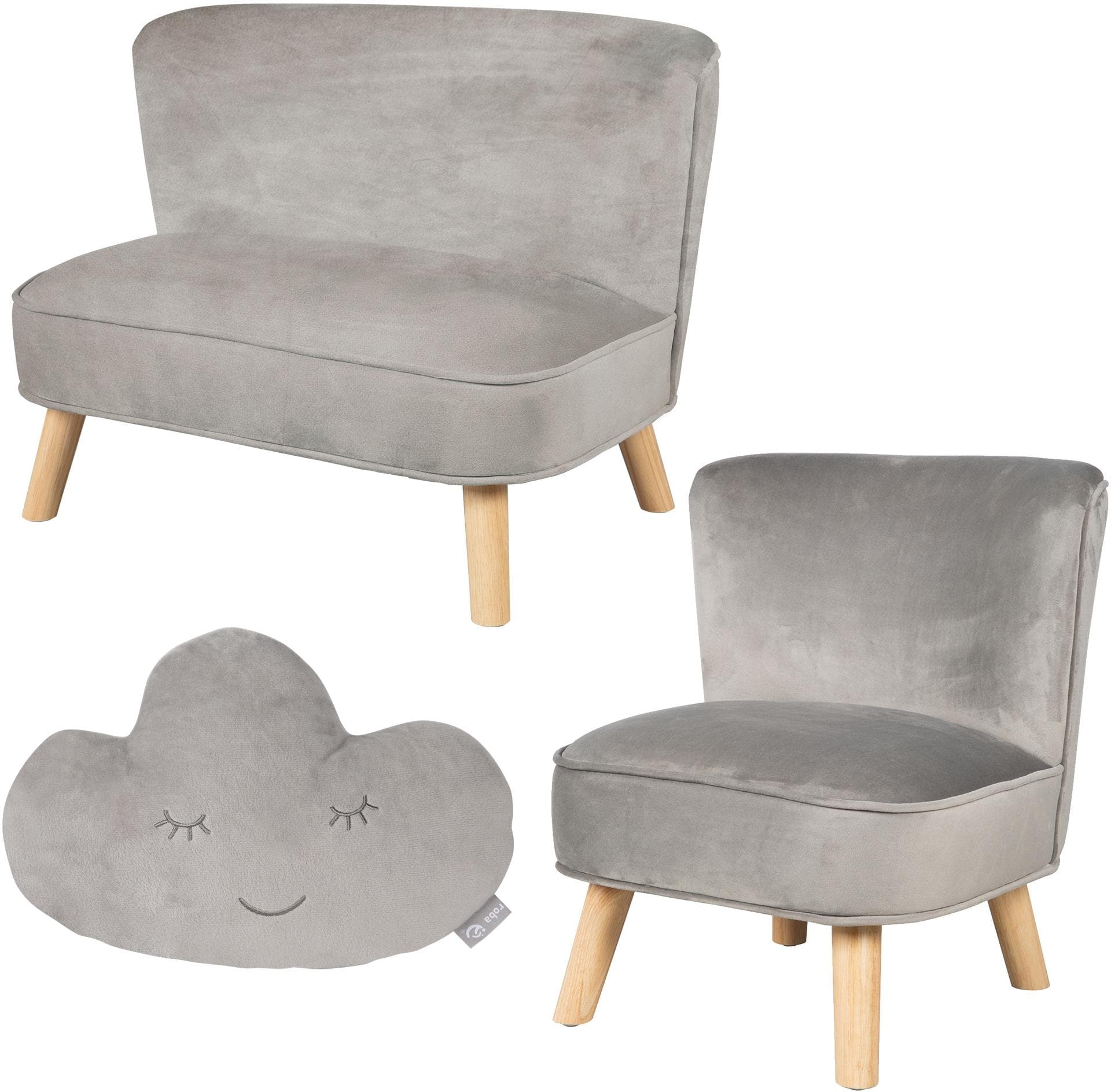 ROBA Lil Sofa Kindersitzgruppe Grau Samt mit Wolkenkissen