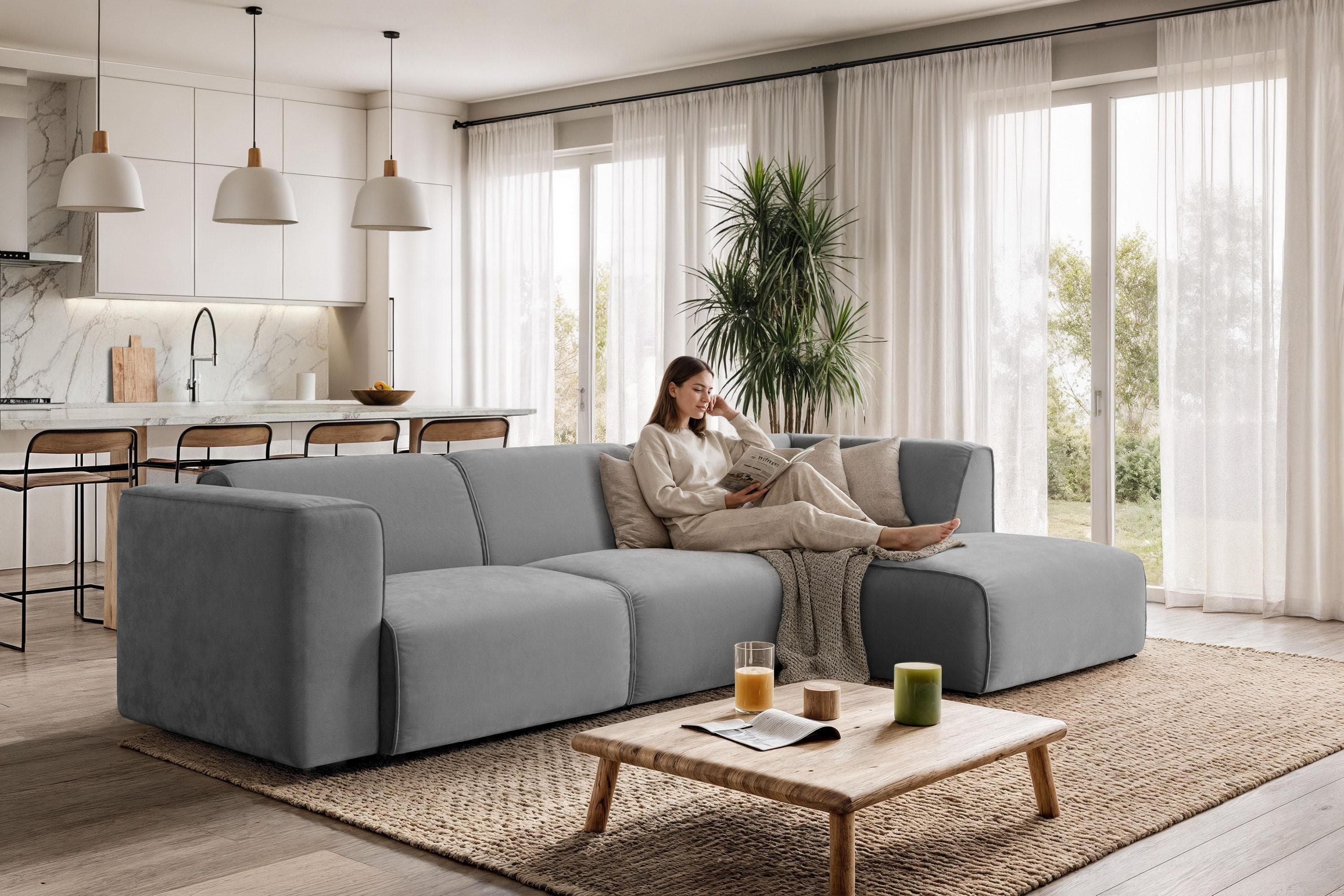 OTTO HOME Ecksofa Merid L-Form Hellgrau Samtoptik