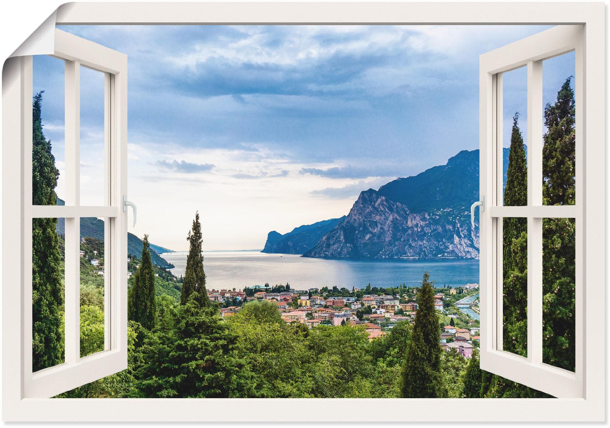 Artland "Gardasee durchs weiße Fenster" Seebilder Leinwandbild