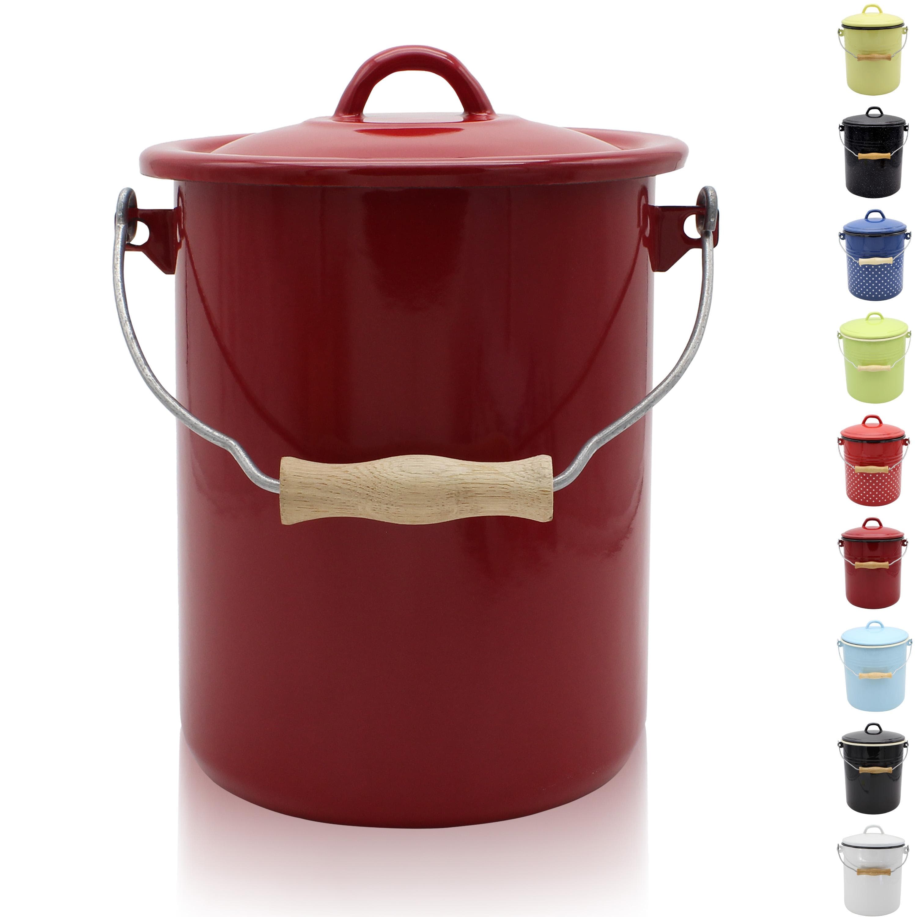 KRÜGER Emaille Mülleimer mit Deckel Serie Rio Rot 16 cm
