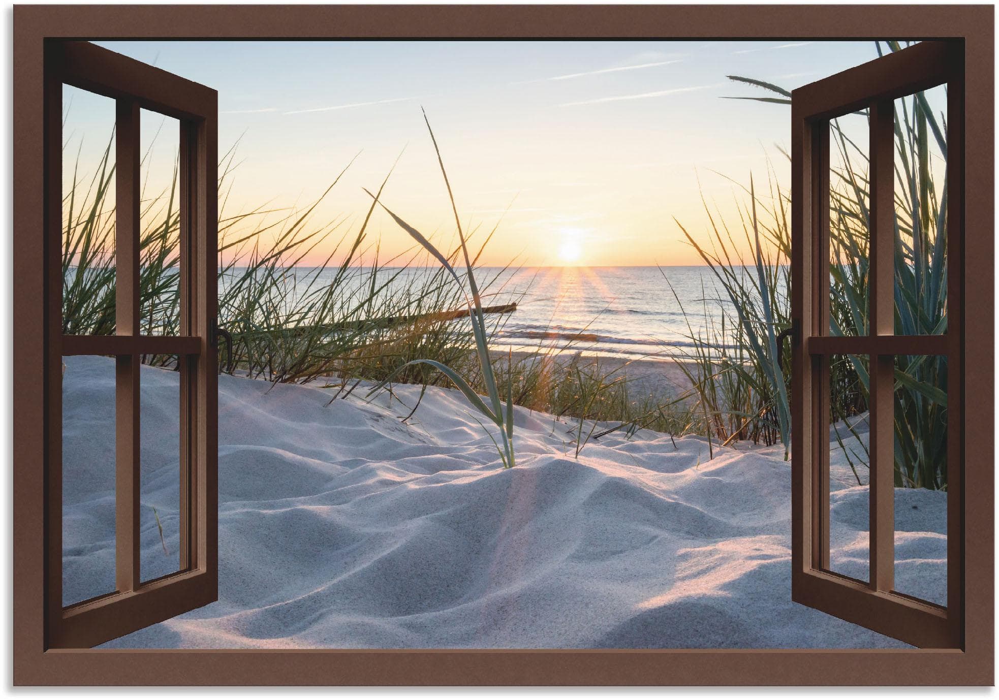 Artland Wandbild Ostseestrand durchs Fenster Naturfarben
