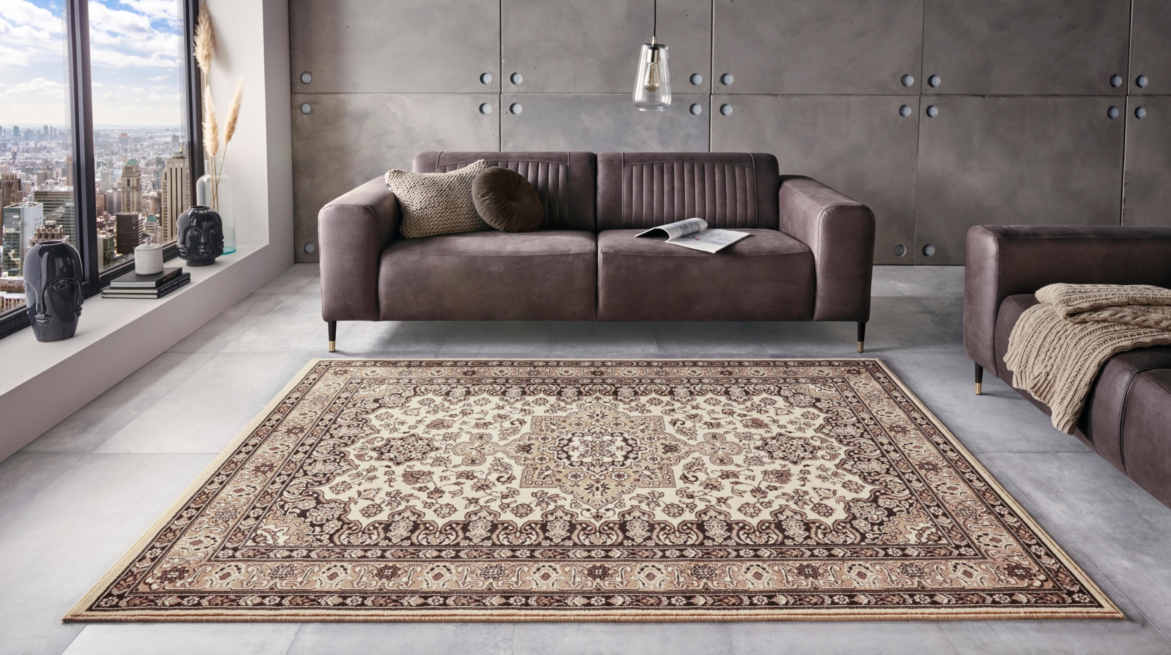 Orient-Vintage-Teppich aus Polypropylen und Kunststoff, beige und mehrfarbig