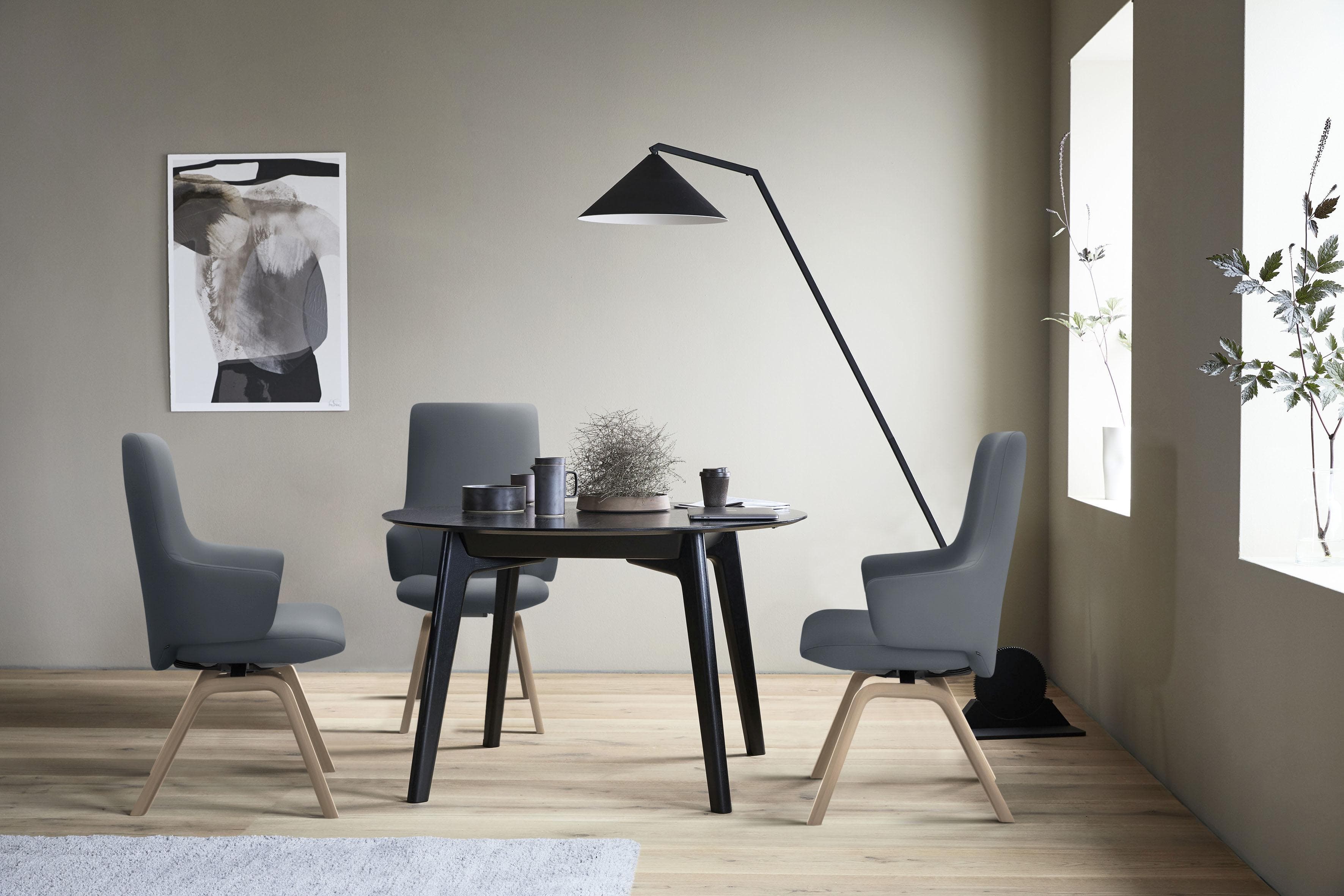 STRESSLESS Laurel Polsterstuhl Atlantic Blue Eiche Leder