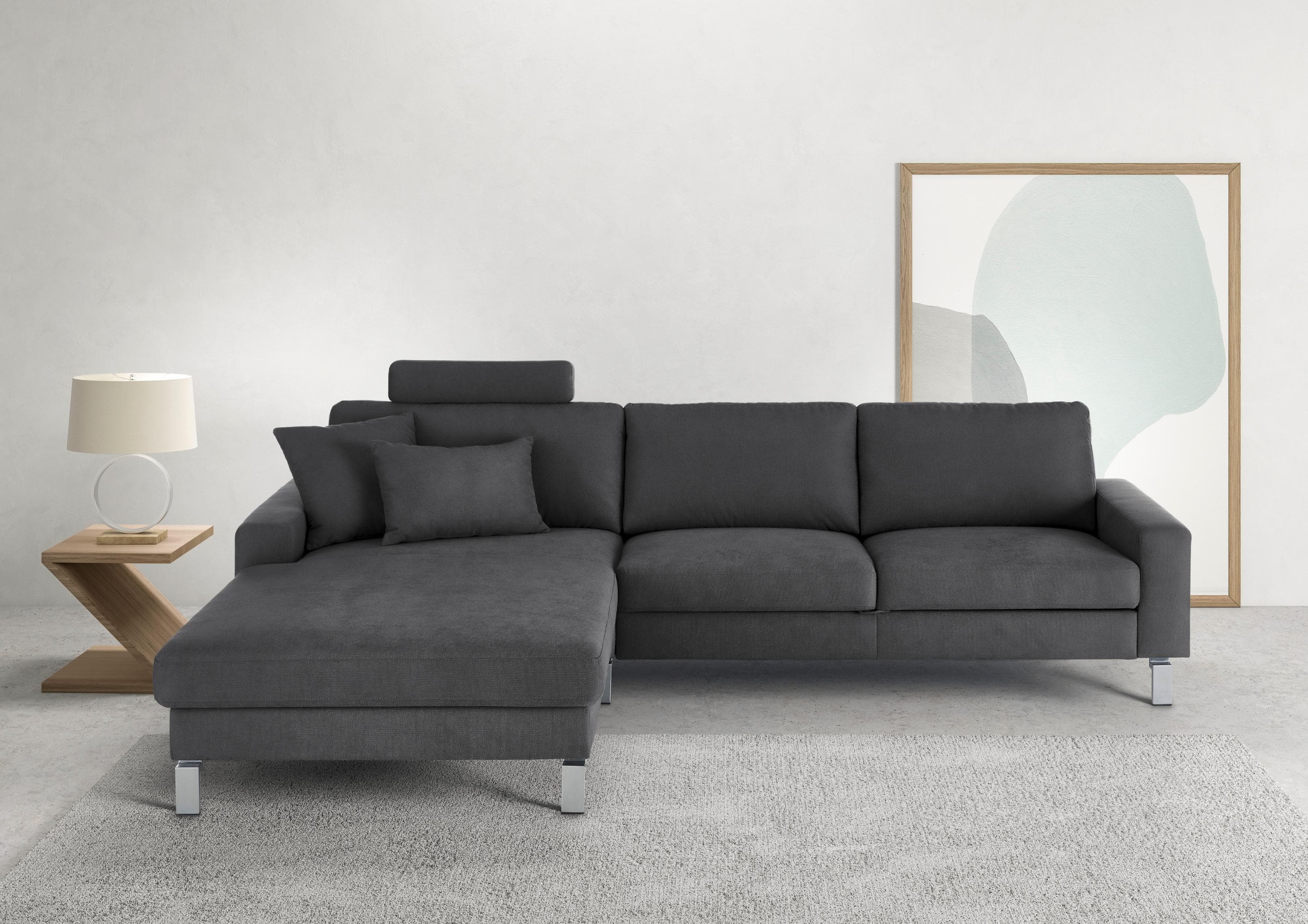 CANDY Ecksofa Lecce Grau 3-Sitzer mit Schlaffunktion und Longchair