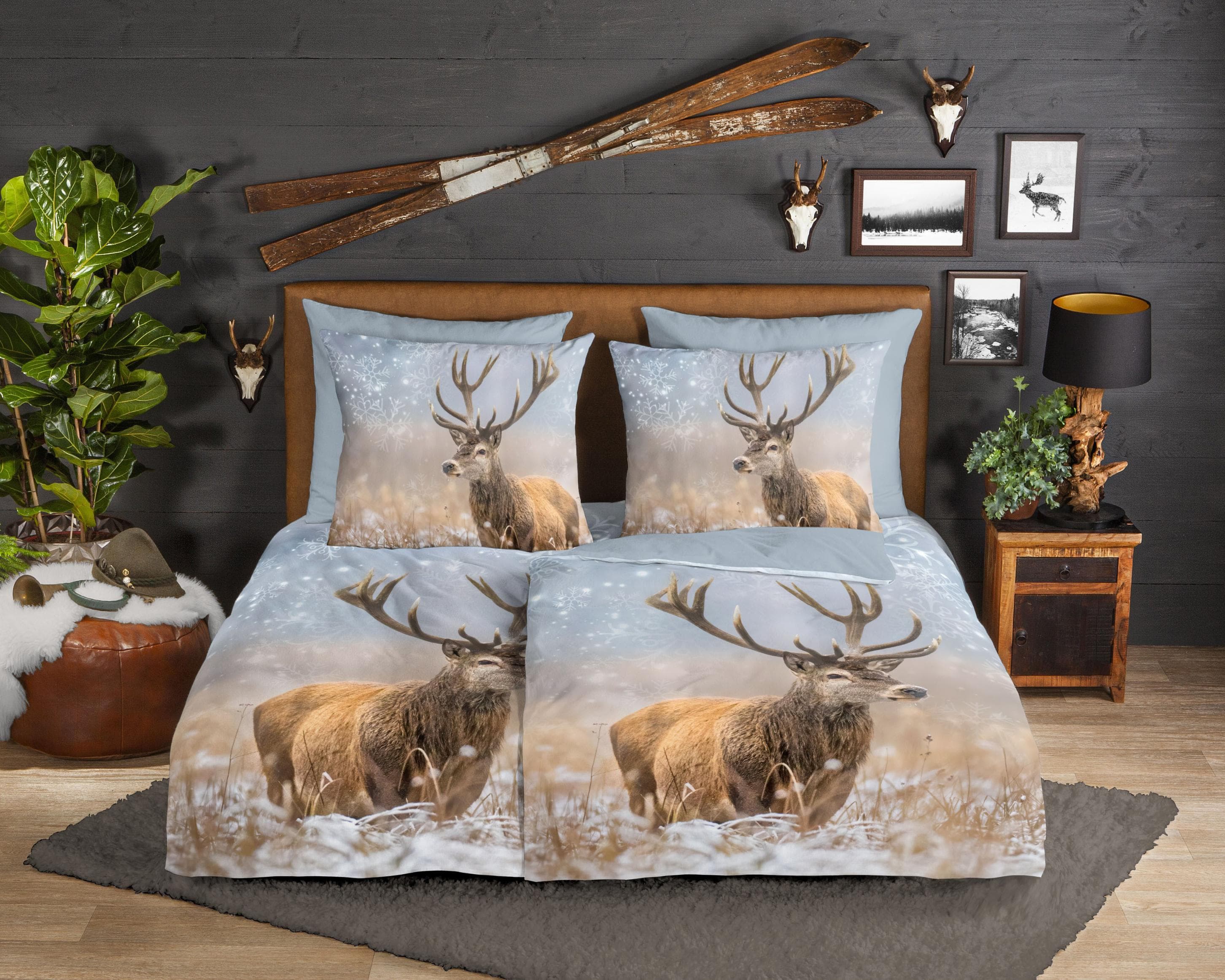 Wendebettwäsche GOOD MORNING Jolly Bunt Hirsch 100% Baumwolle Biber